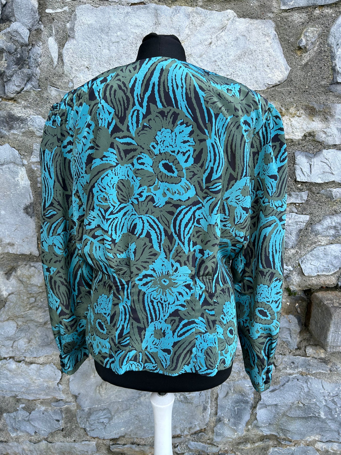 80s teal flowers blouse uk 12