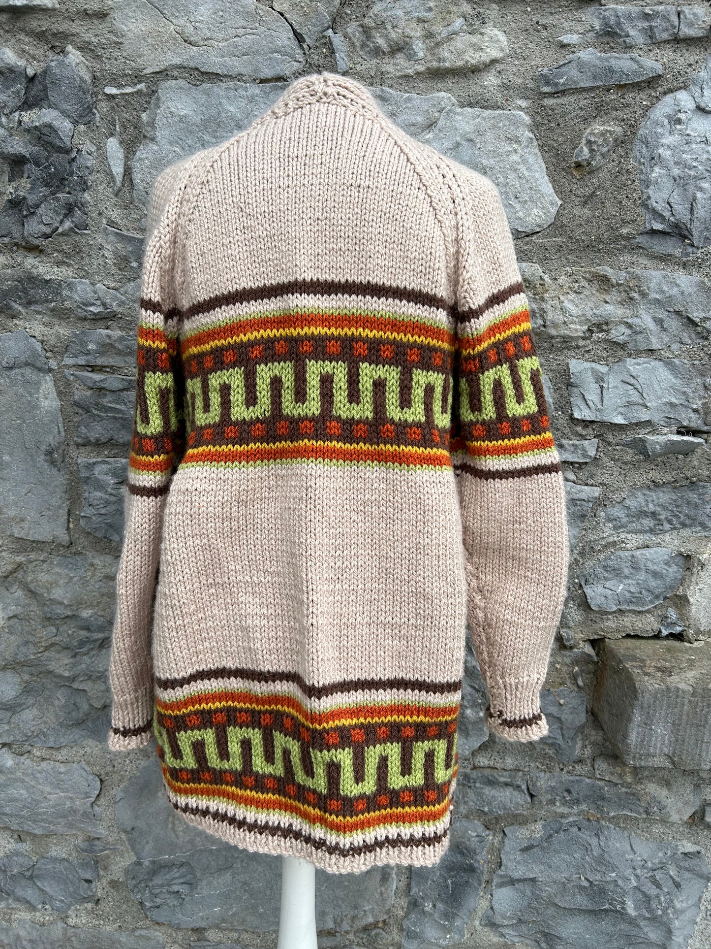 Beige geometric open cardigan uk 12