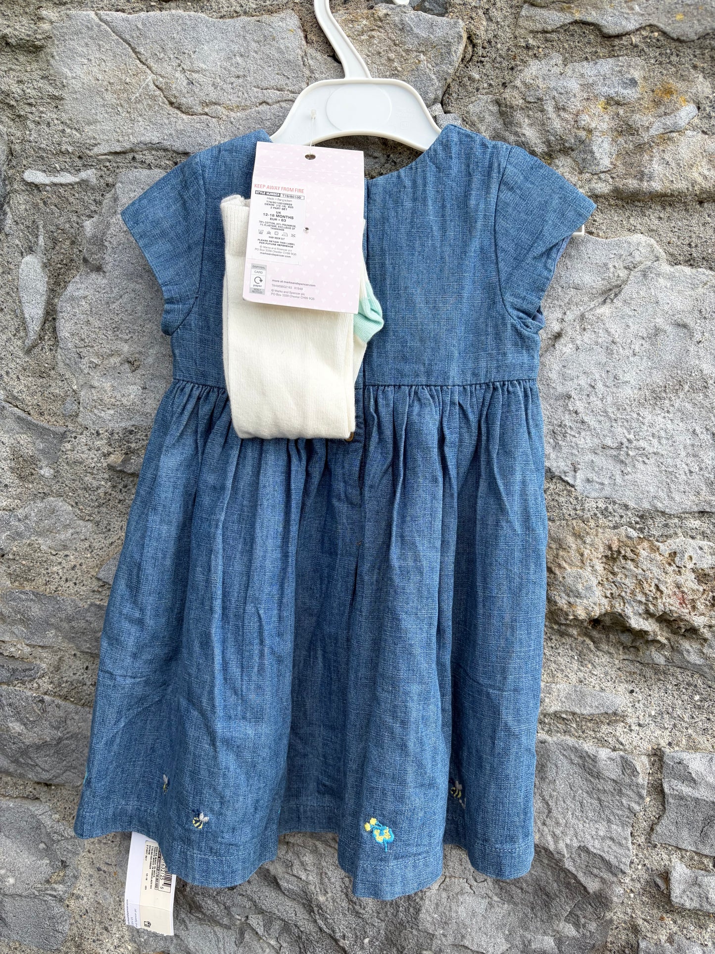 Farm animals denim dress&tights  12-18m (80-86cm)