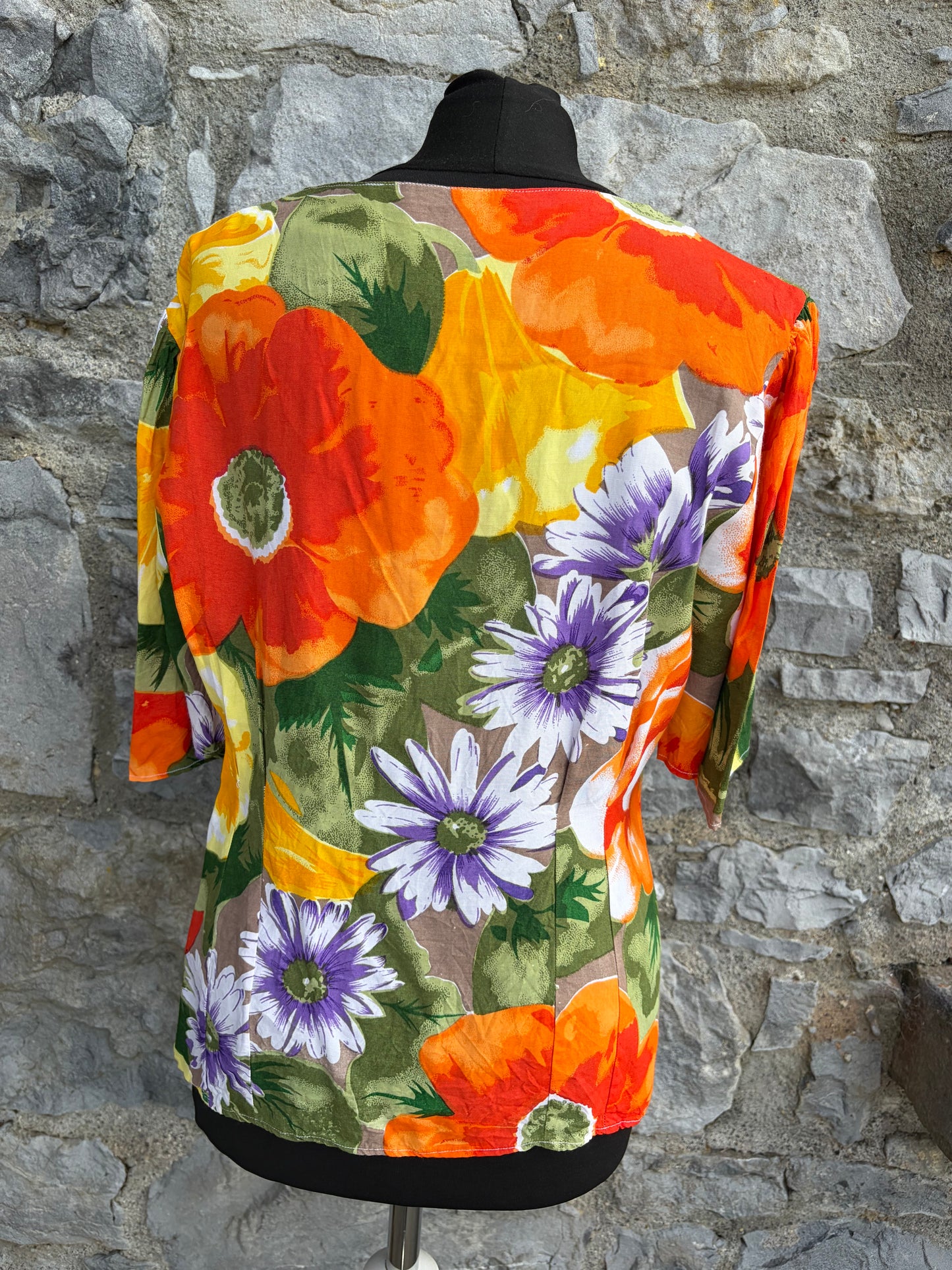 80s vibrant floral print blouse uk 10-12