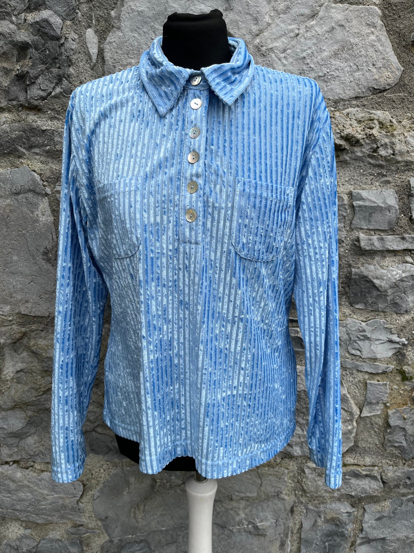 90s blue ribbed shirt uk 10-12