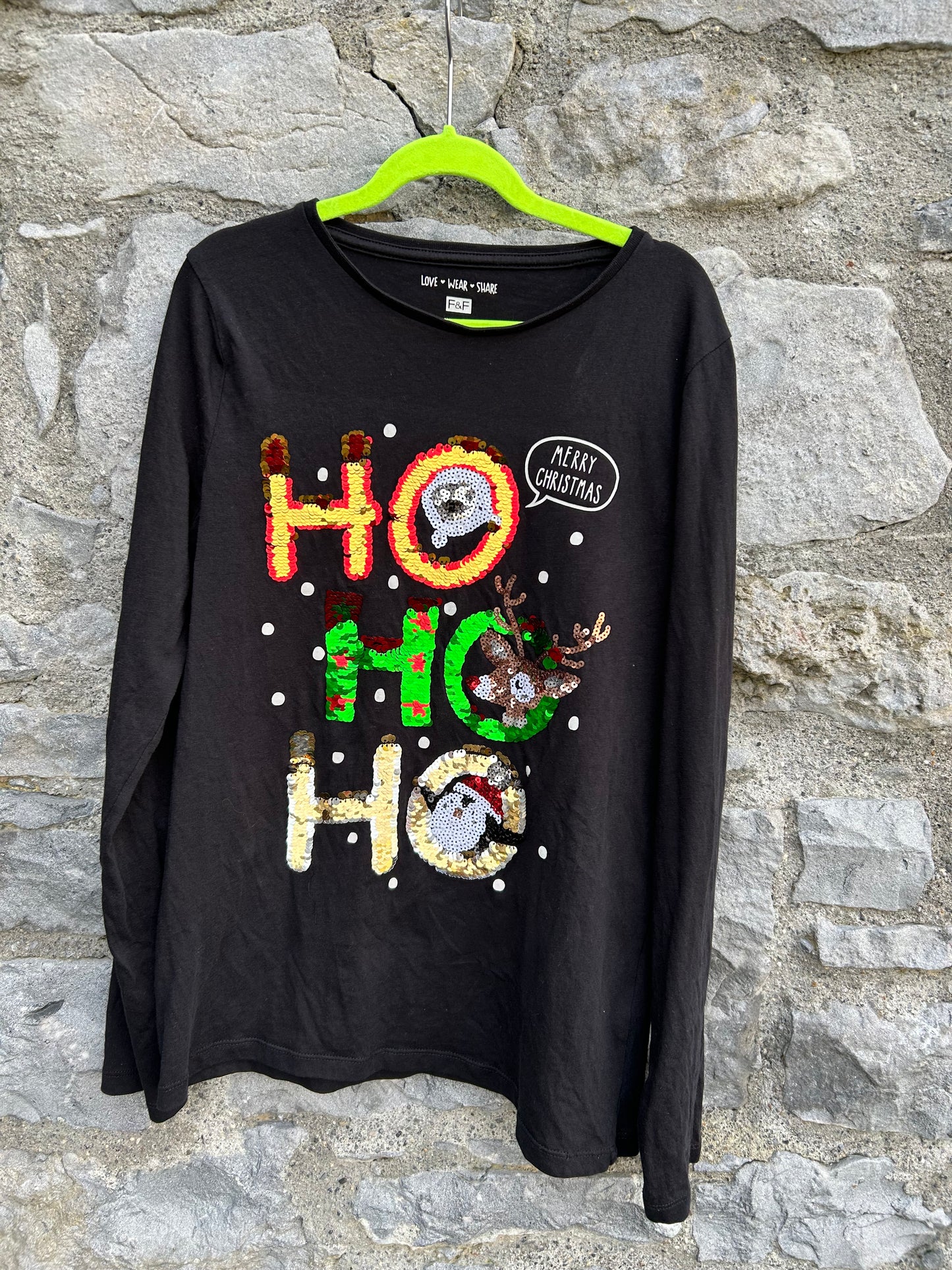 Sparkly Ho ho ho black top  12-13y (152-158cm)