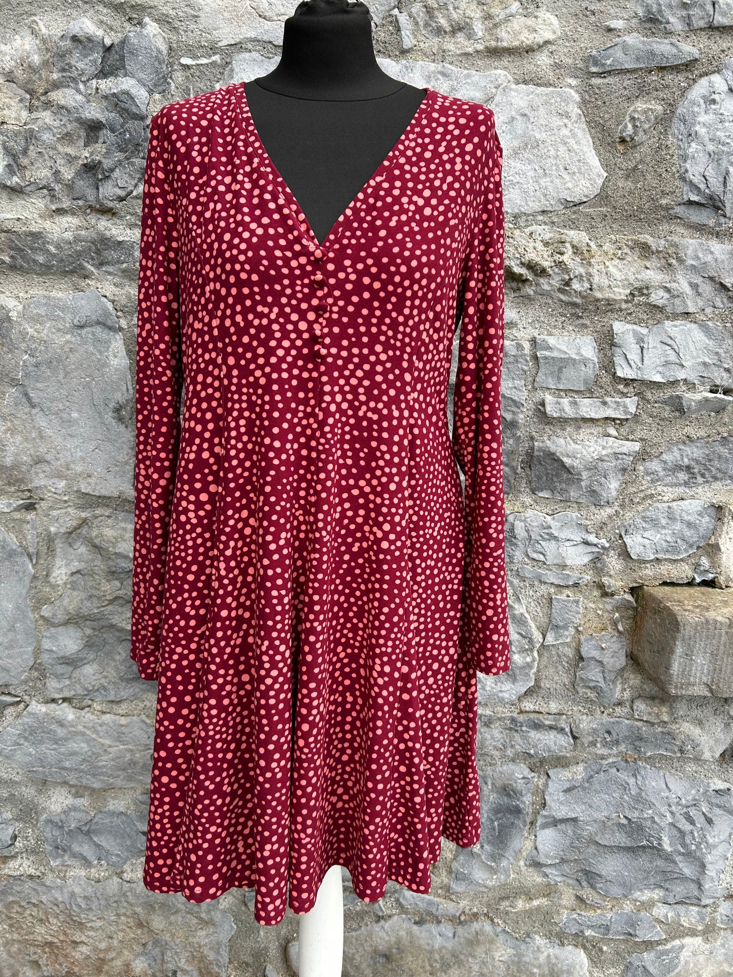 Maroon spotty dress uk 14