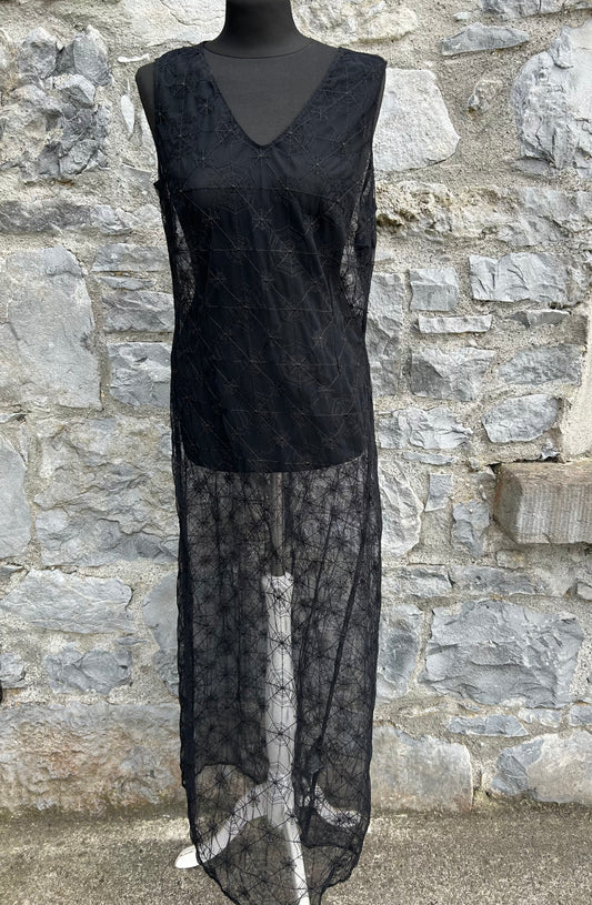 Y2K black sheer spiderweb dress uk 12-14