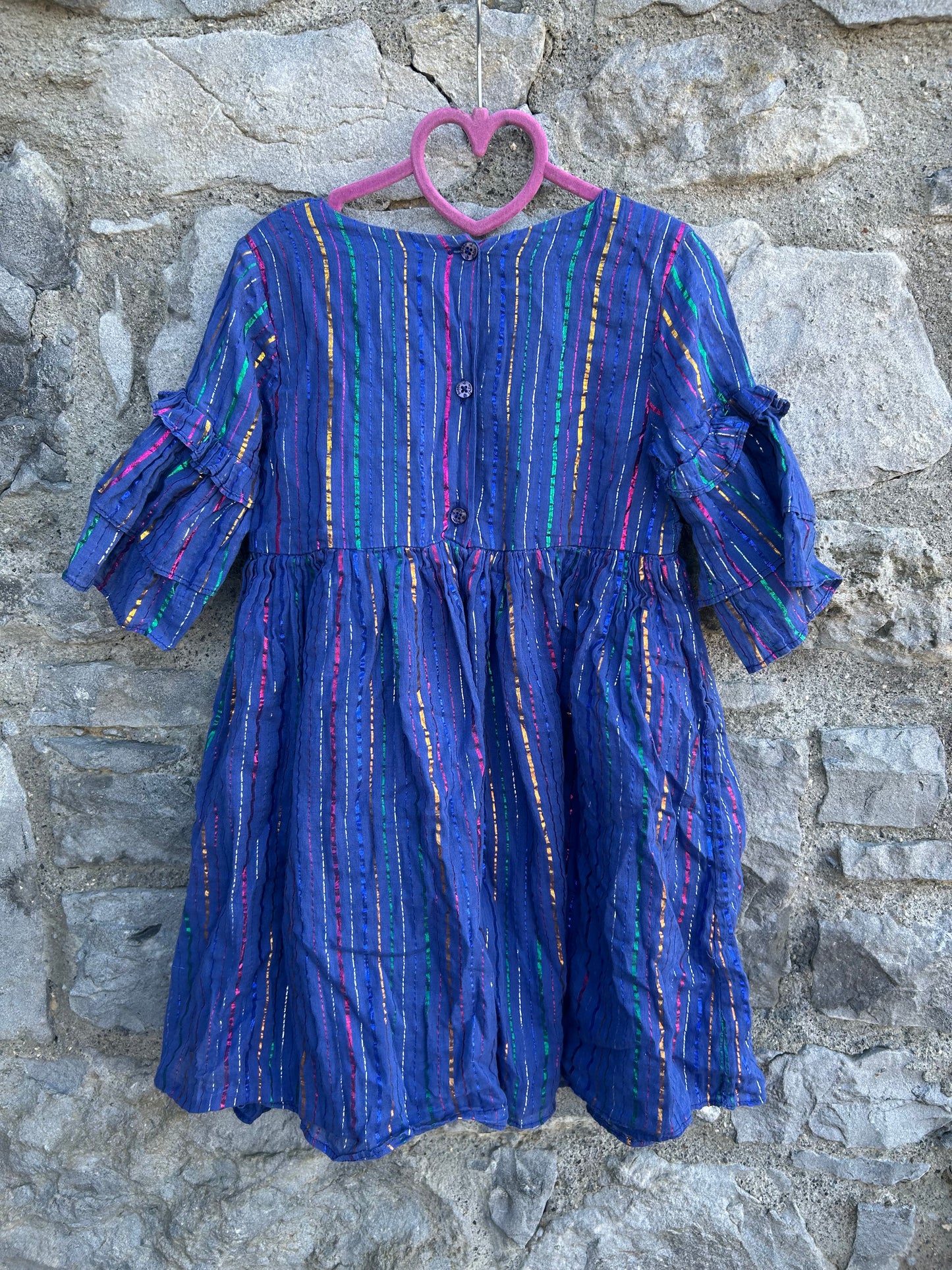 Glitter stripes blue dress 7y (122cm)