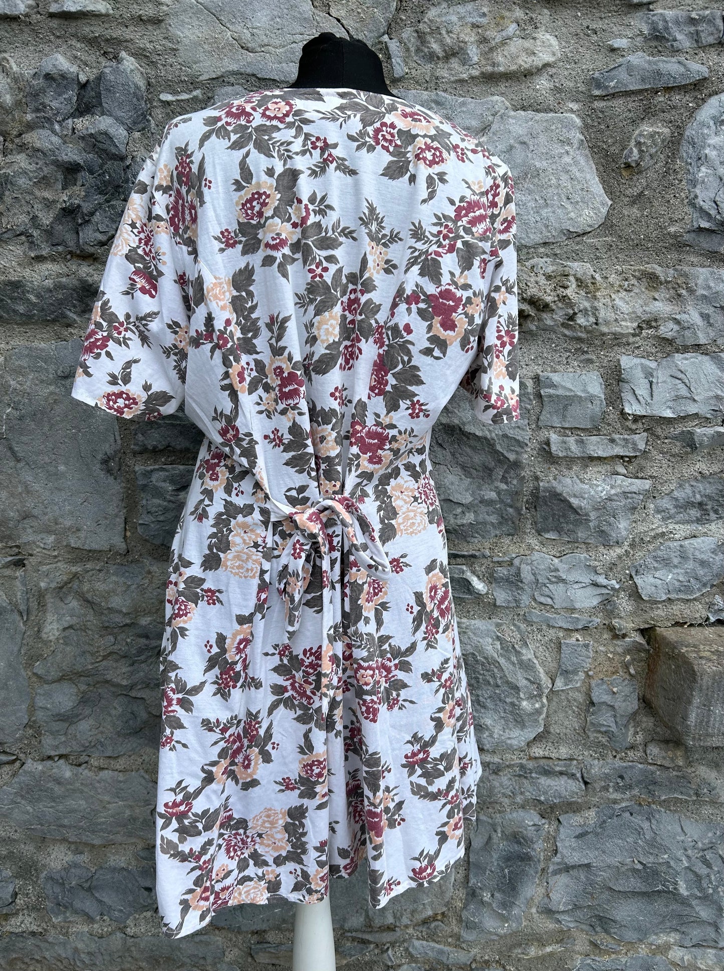 90s white&maroon flowers dress uk 14-16