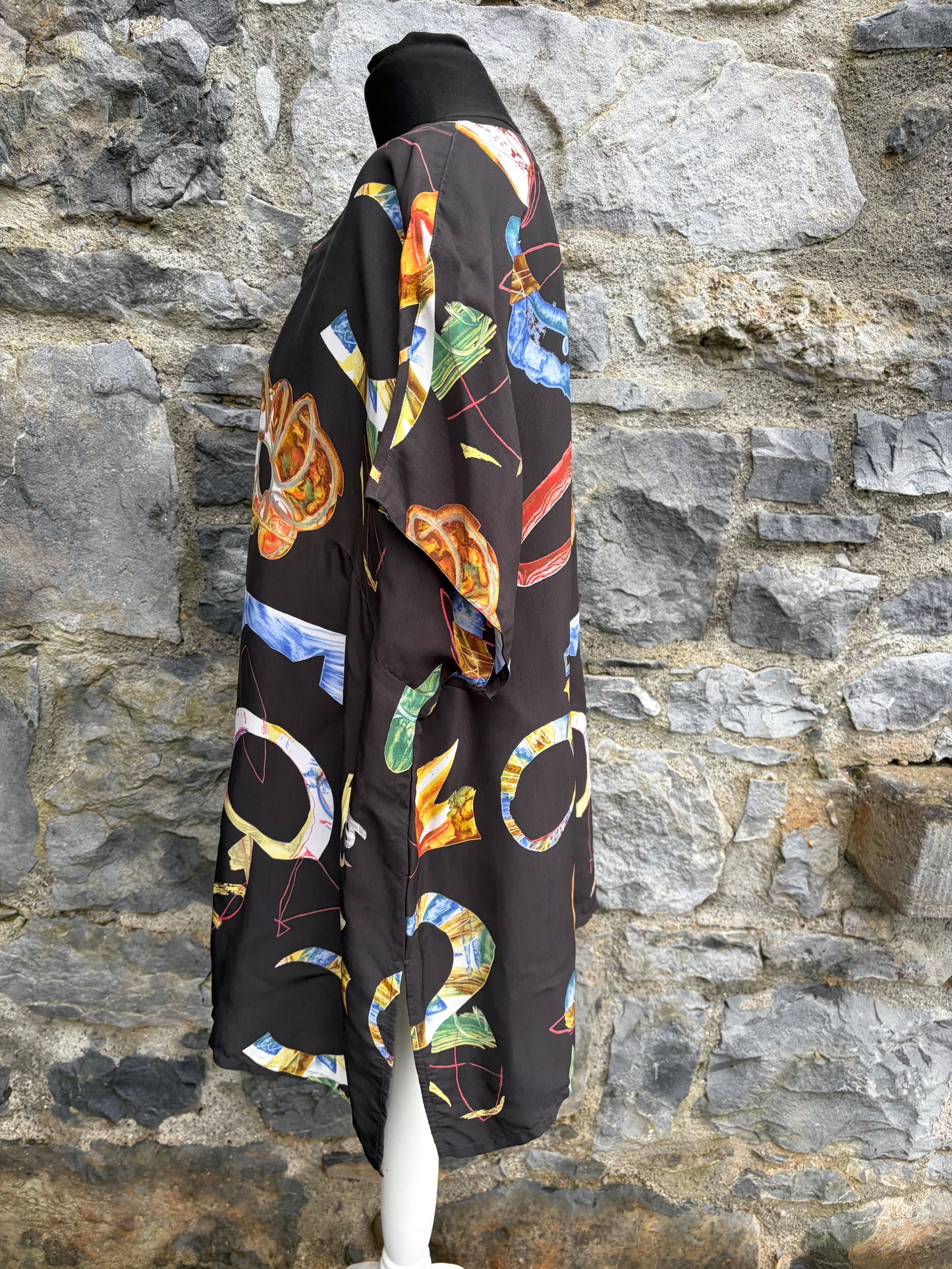 80s abstract flowers black top uk 18