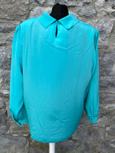 Load image into Gallery viewer, 80s blue shirt with ruffled collar uk 14-16
