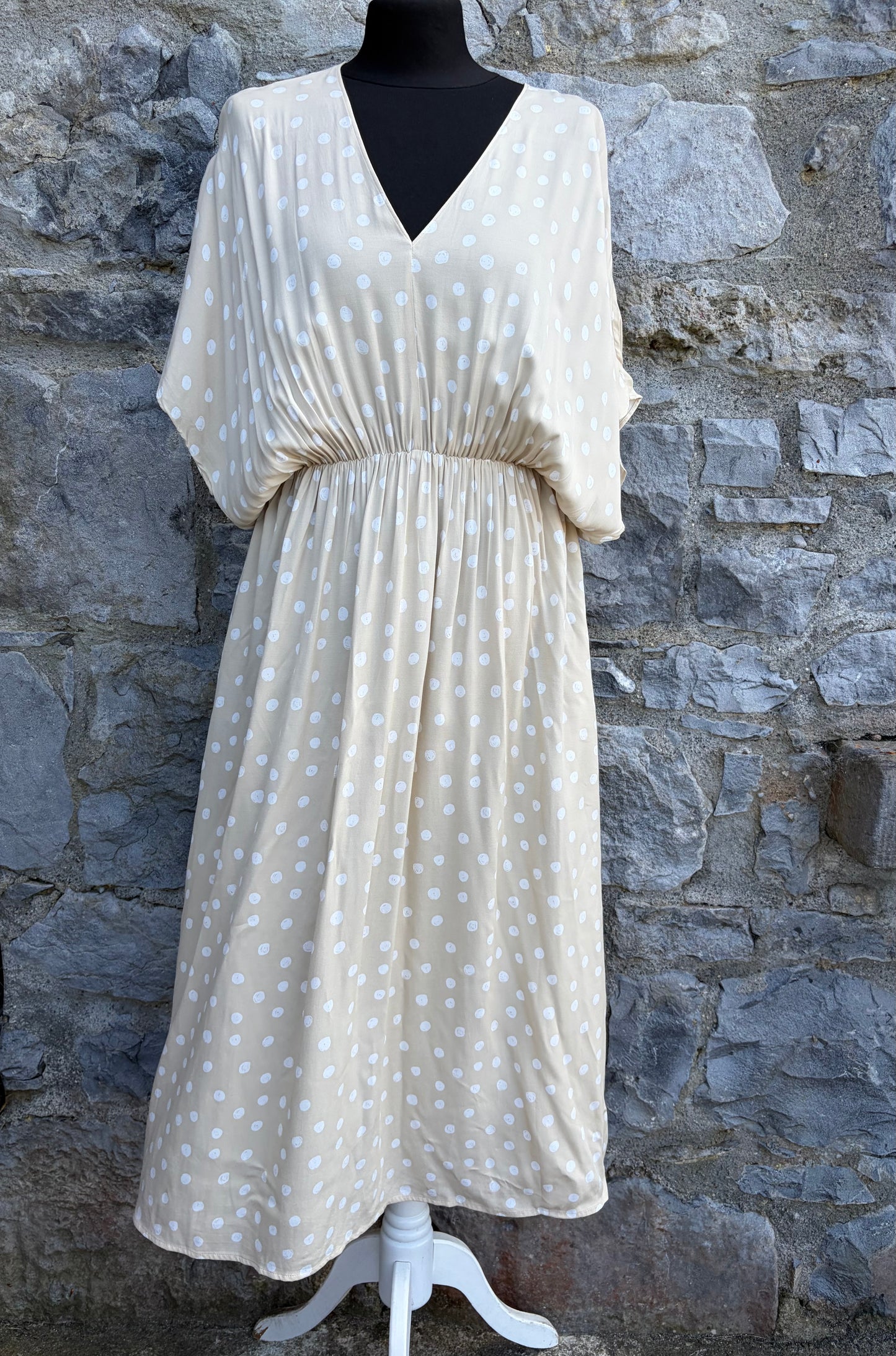 90s polka dots beige dress uk 10-12