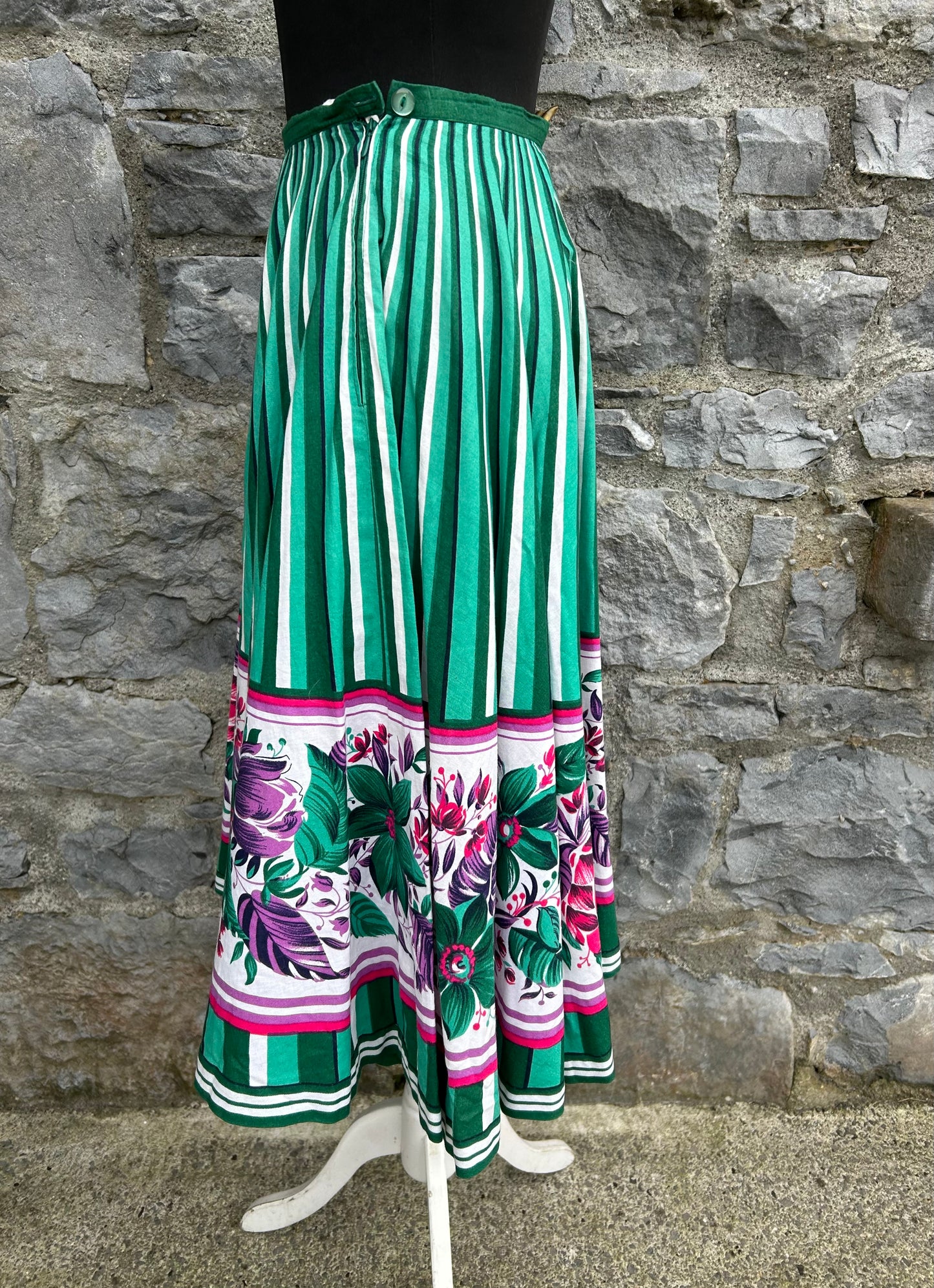 80s folk green stripy skirt uk 6