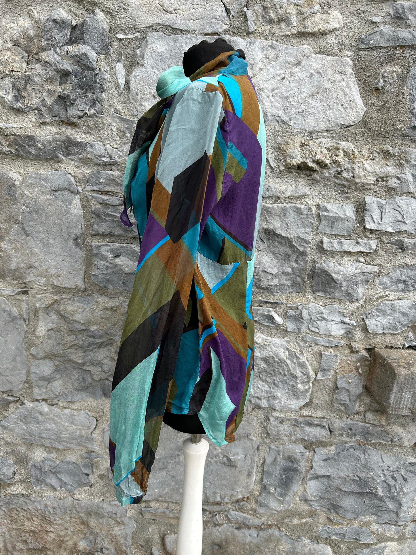 Geometric teal silk blouse uk 10
