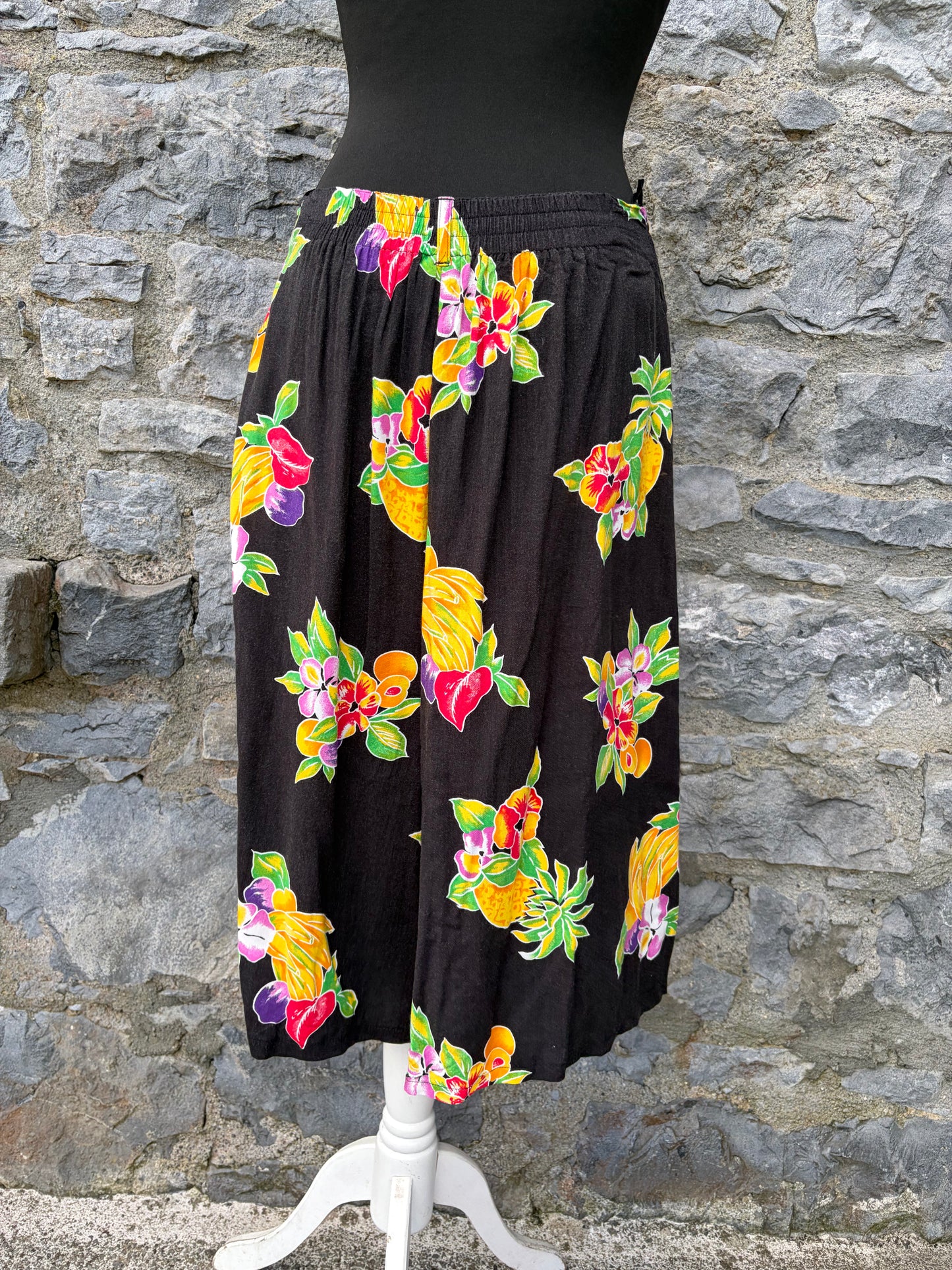 80s tropical black culottes uk 10-12