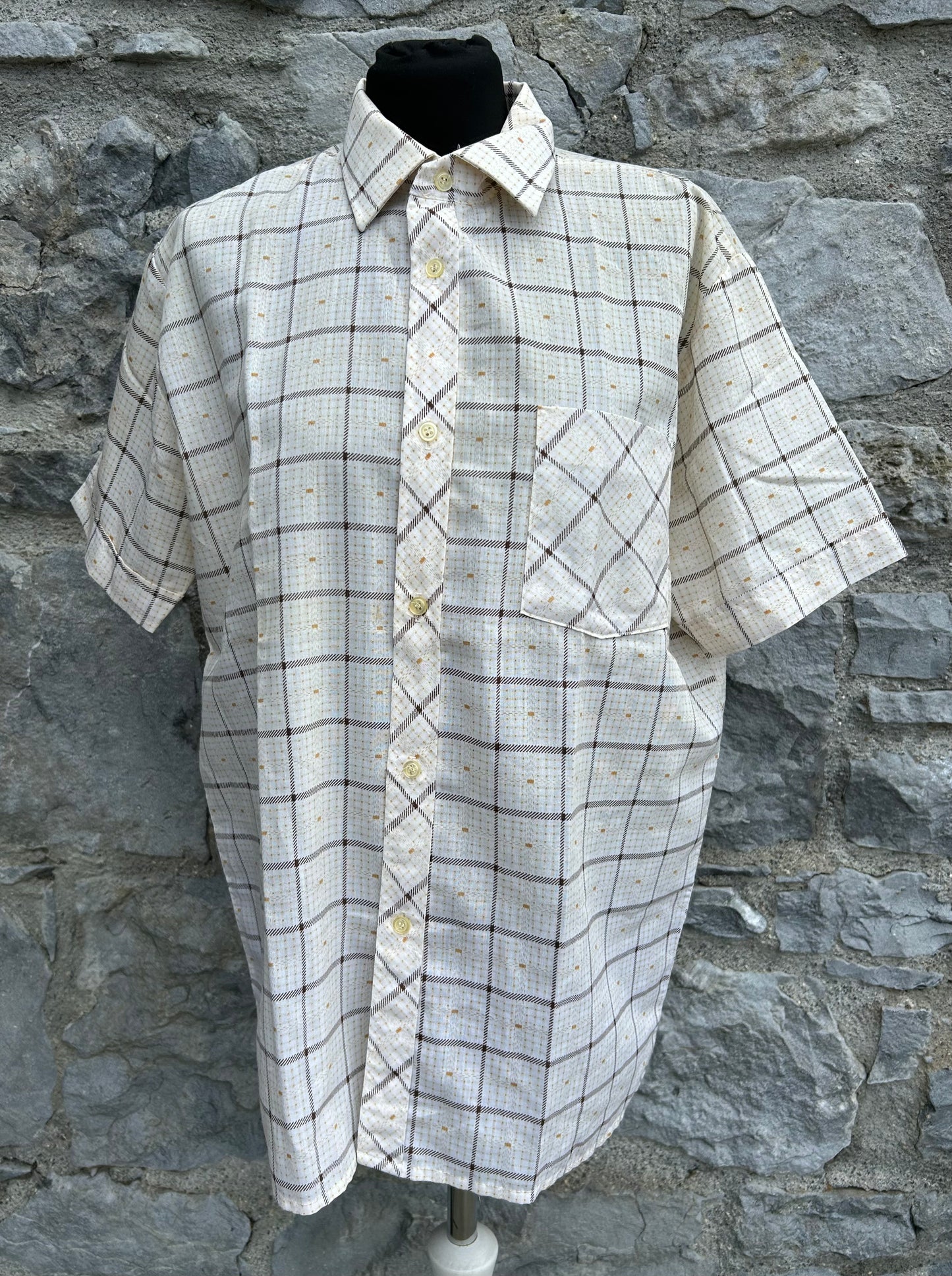 70s beige check shirt Medium