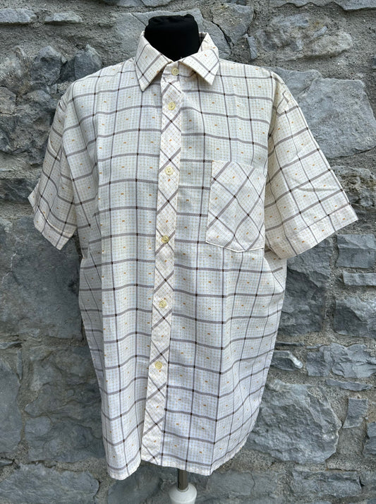 70s beige check shirt Medium