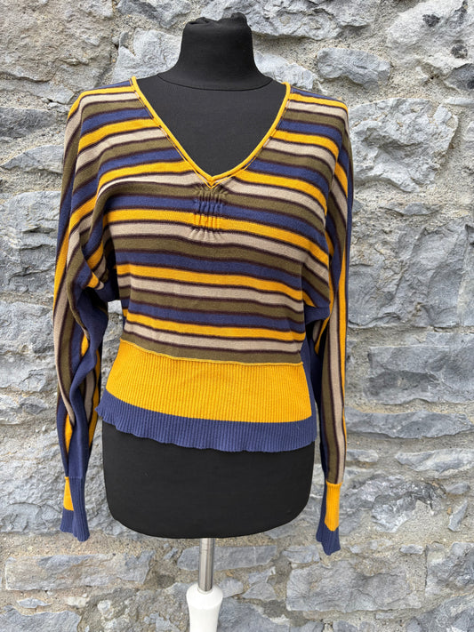 Mustard&khaki stripy bat wings jumper uk 8-10