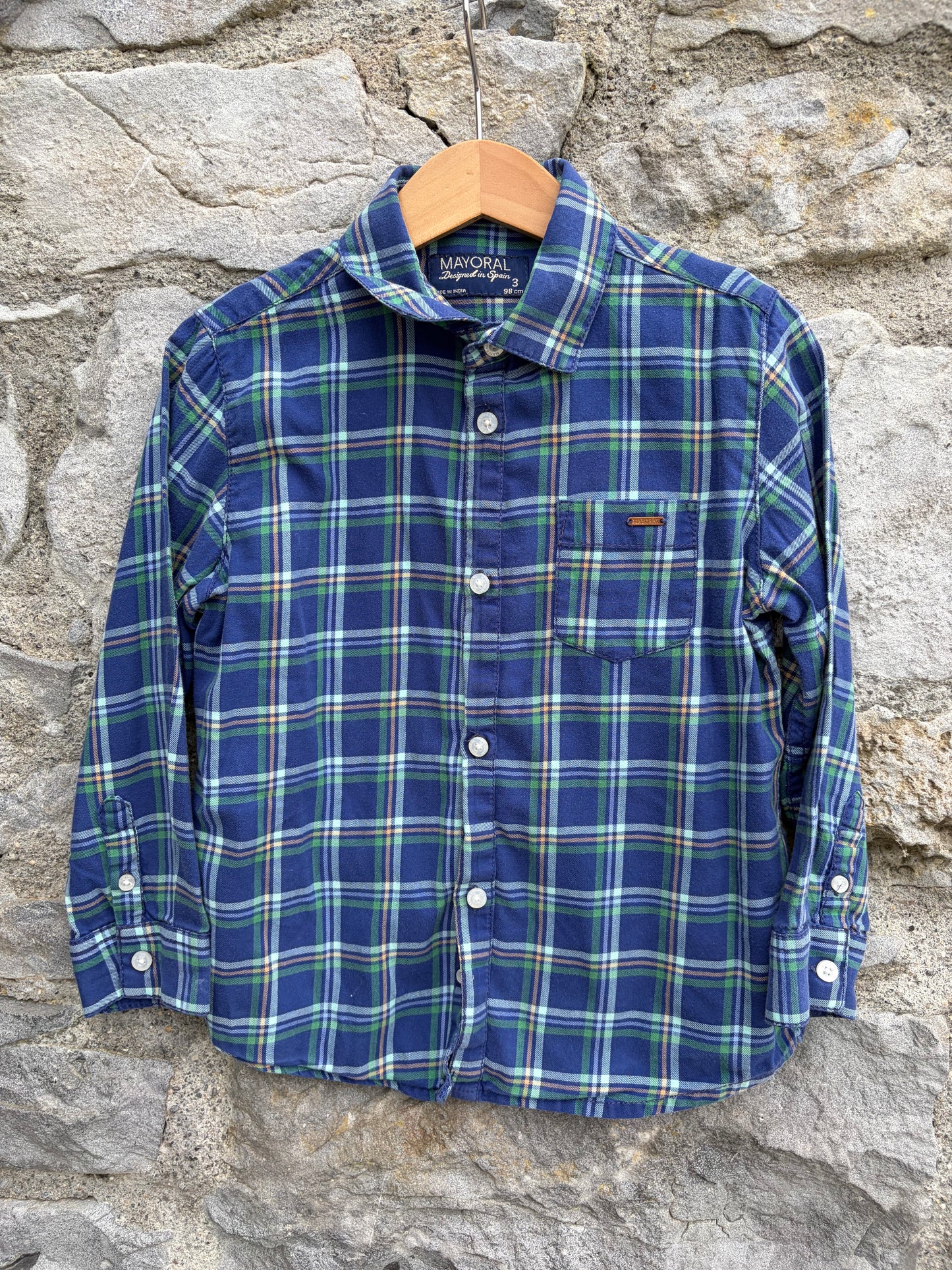 Navy check shirt 3y (98cm)