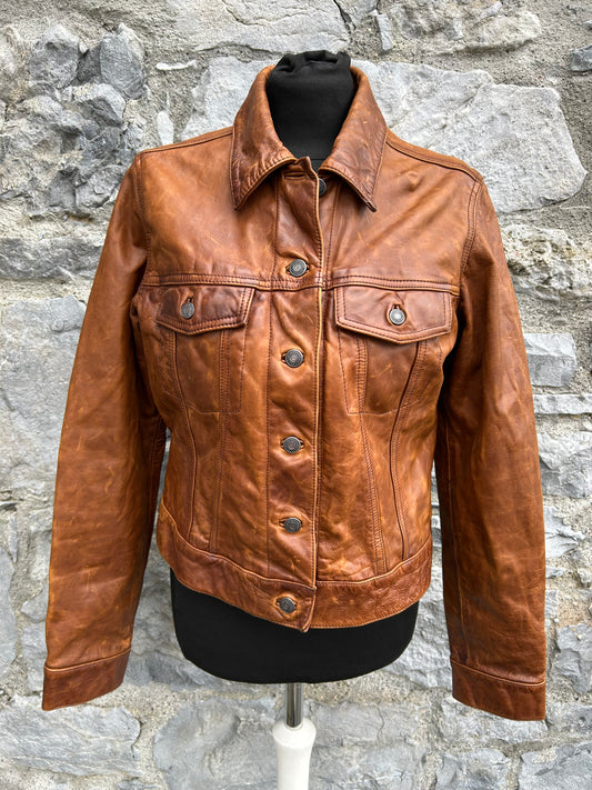 90s brown leather jacket uk 6-8