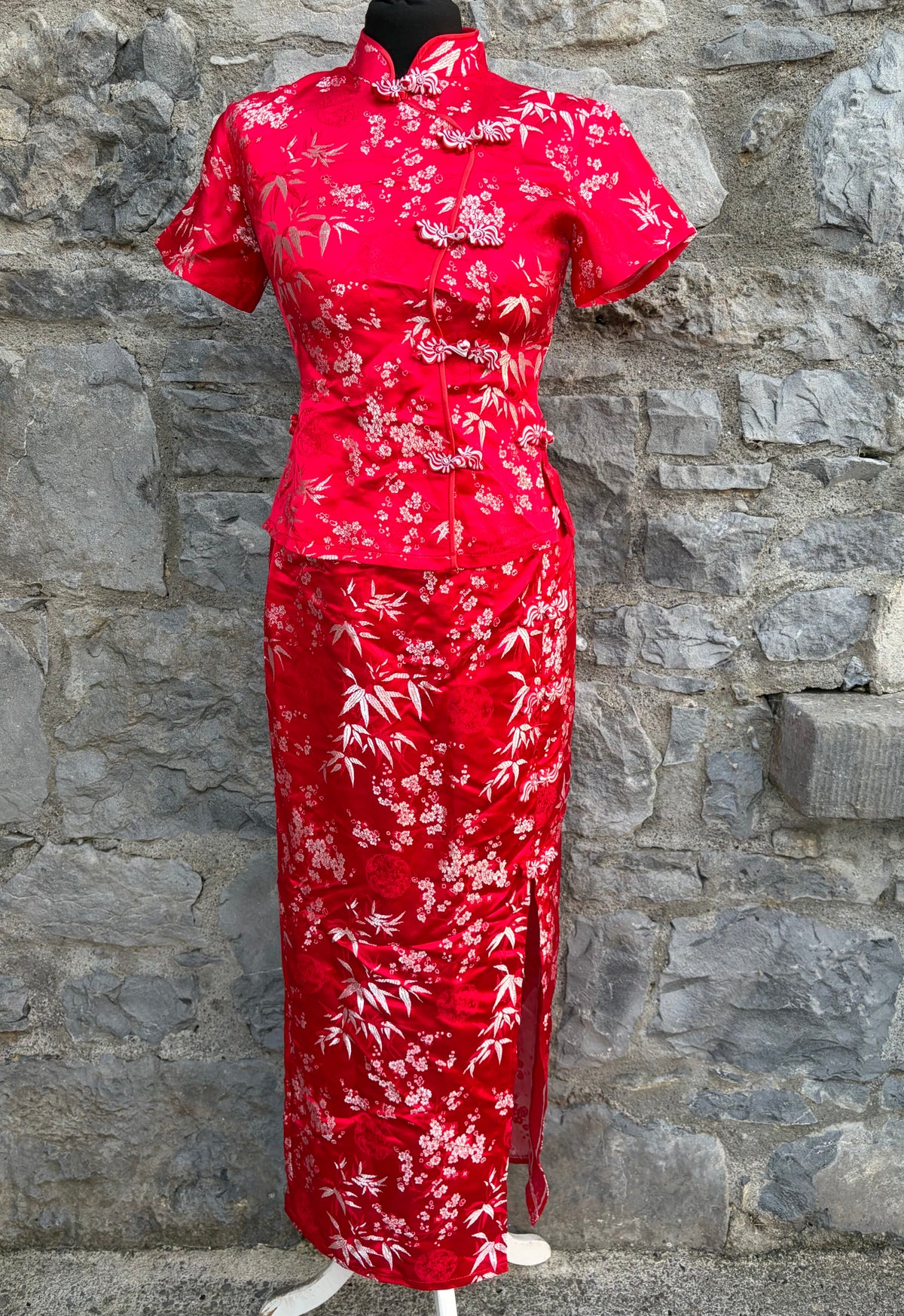 90s red oriental top&skirt uk 6