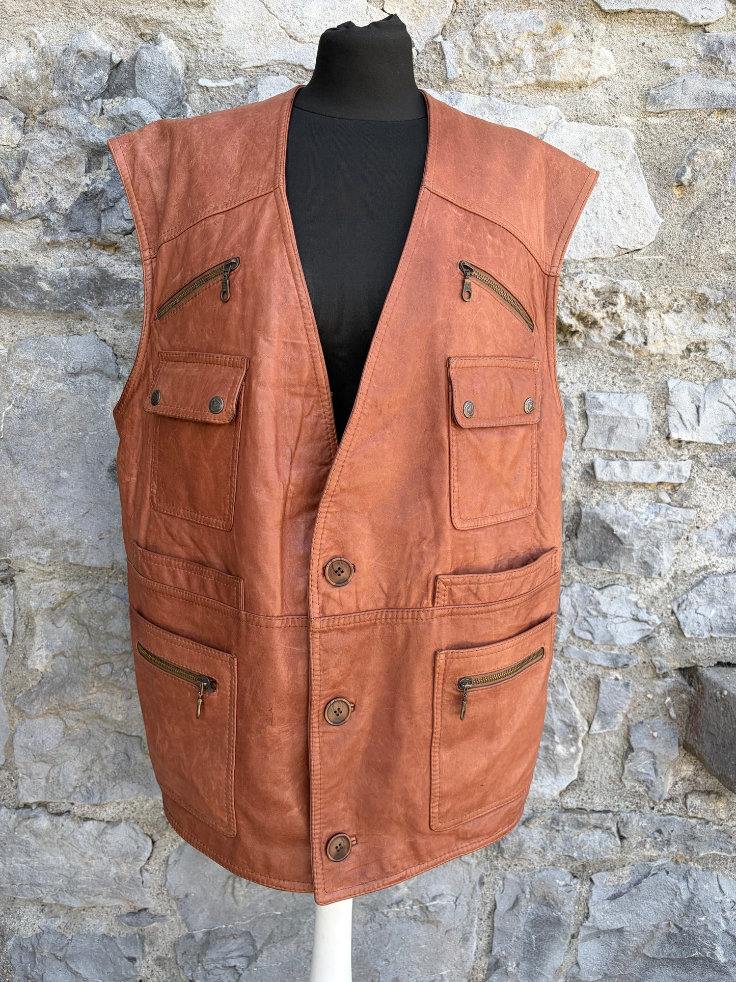 80s brown leather waistcoat Large