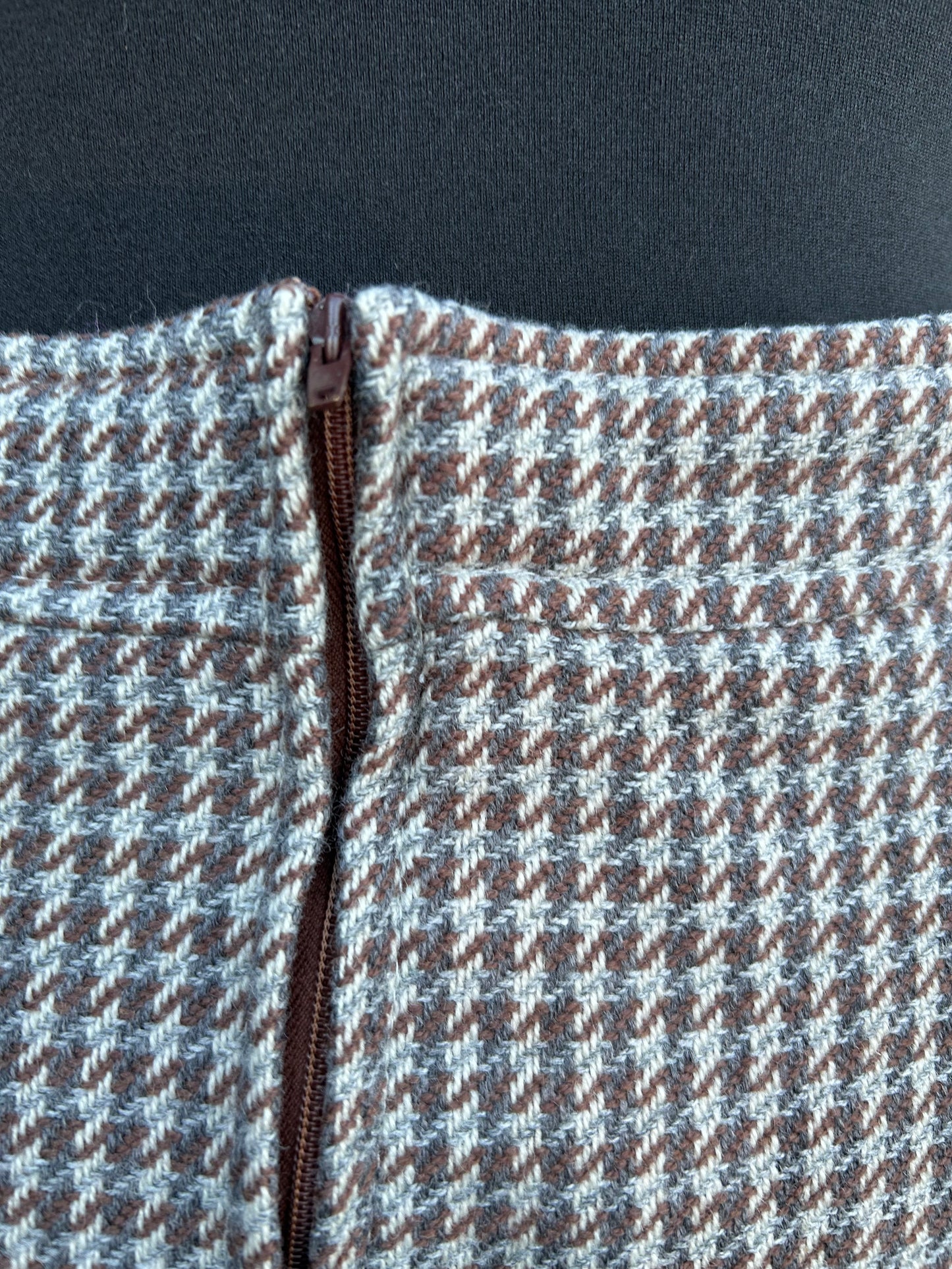 80s brown houndstooth skirt uk 8-10