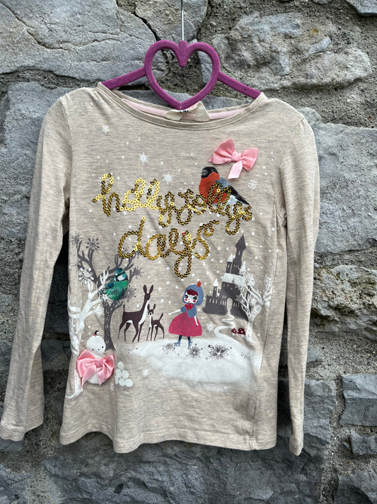 Winter scene beige top   5-6y (110-116cm)