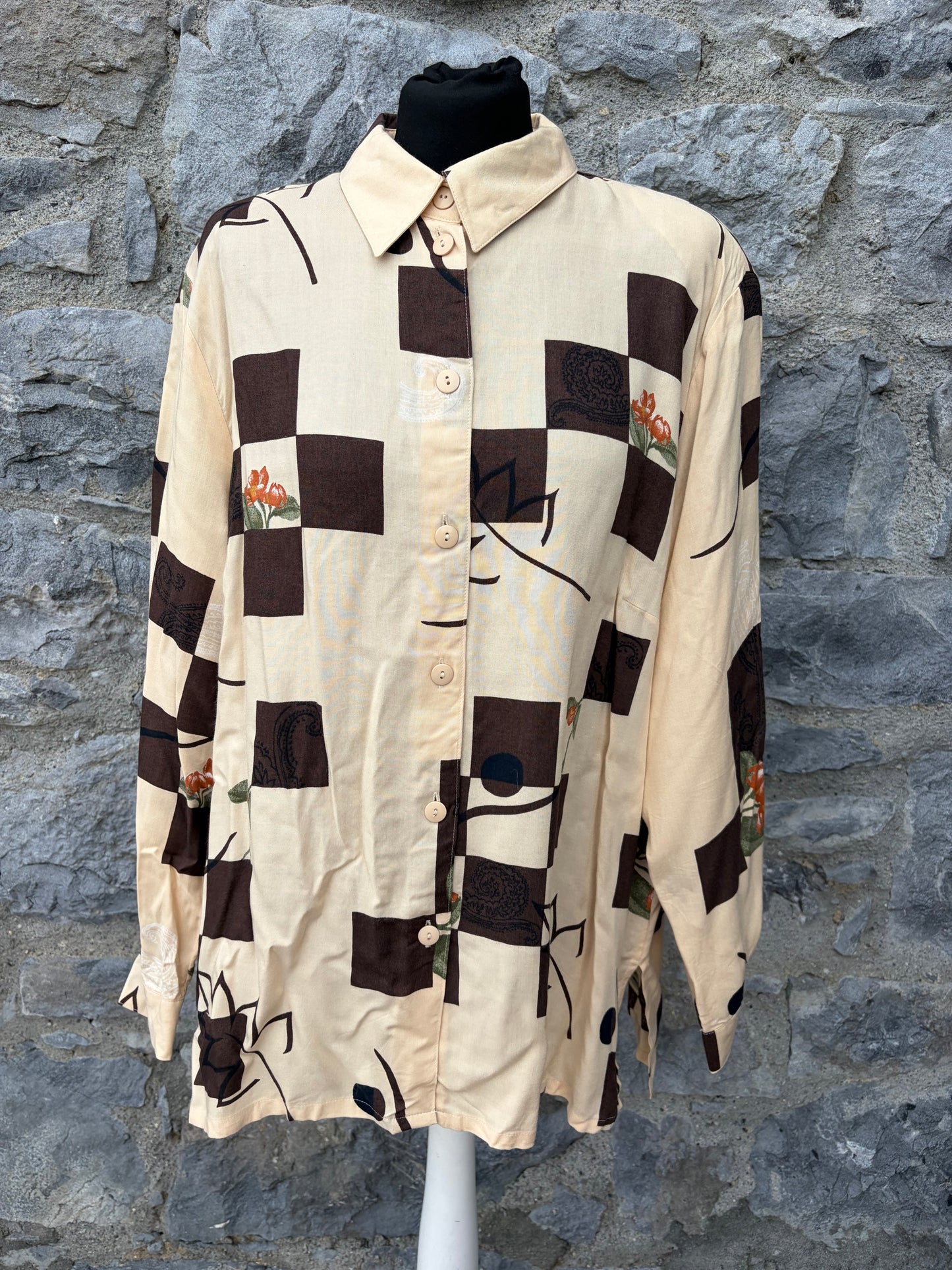 90s beige&black geometric shirt uk 18-22