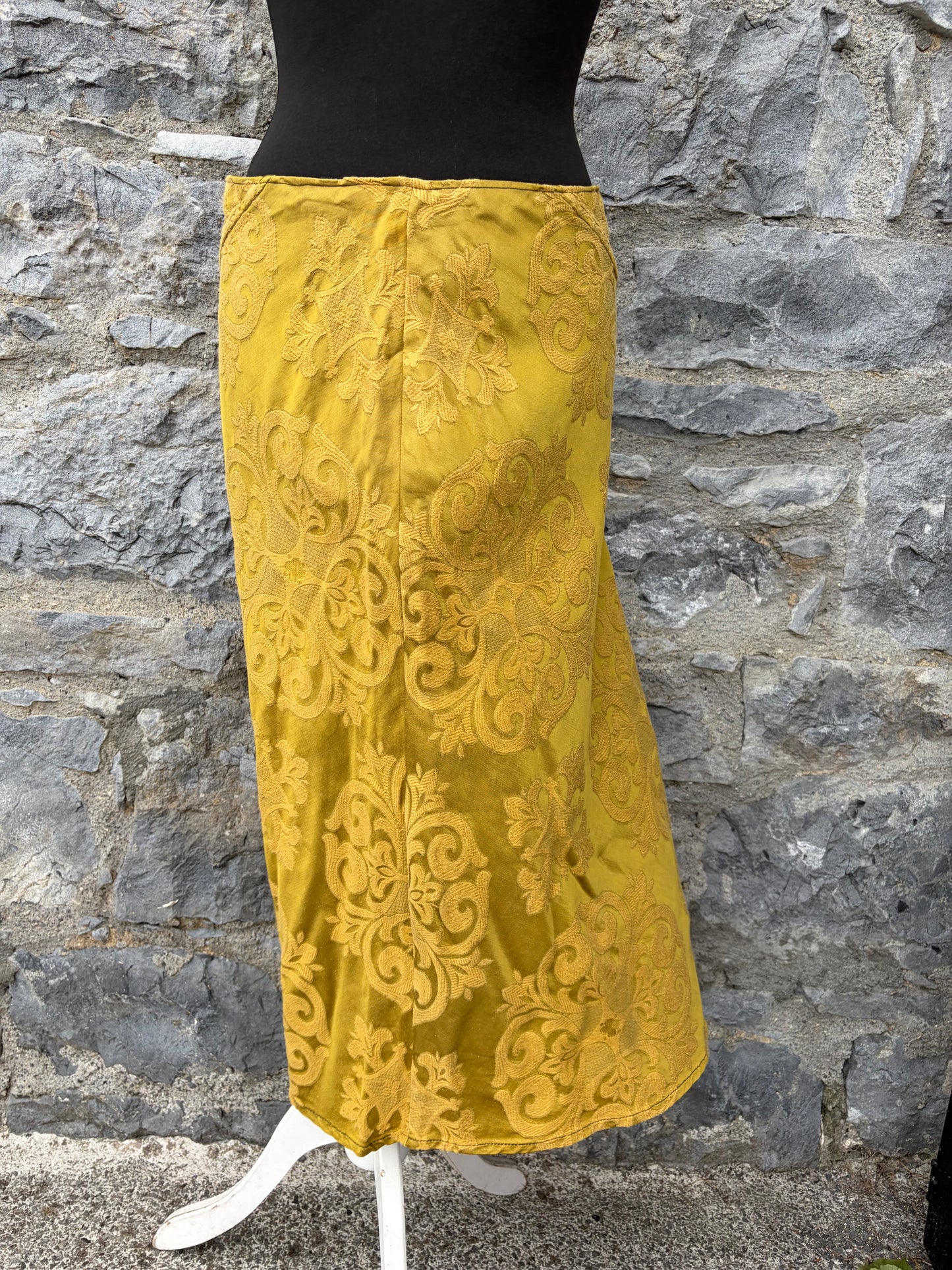 90s damask mustard skirt uk 10