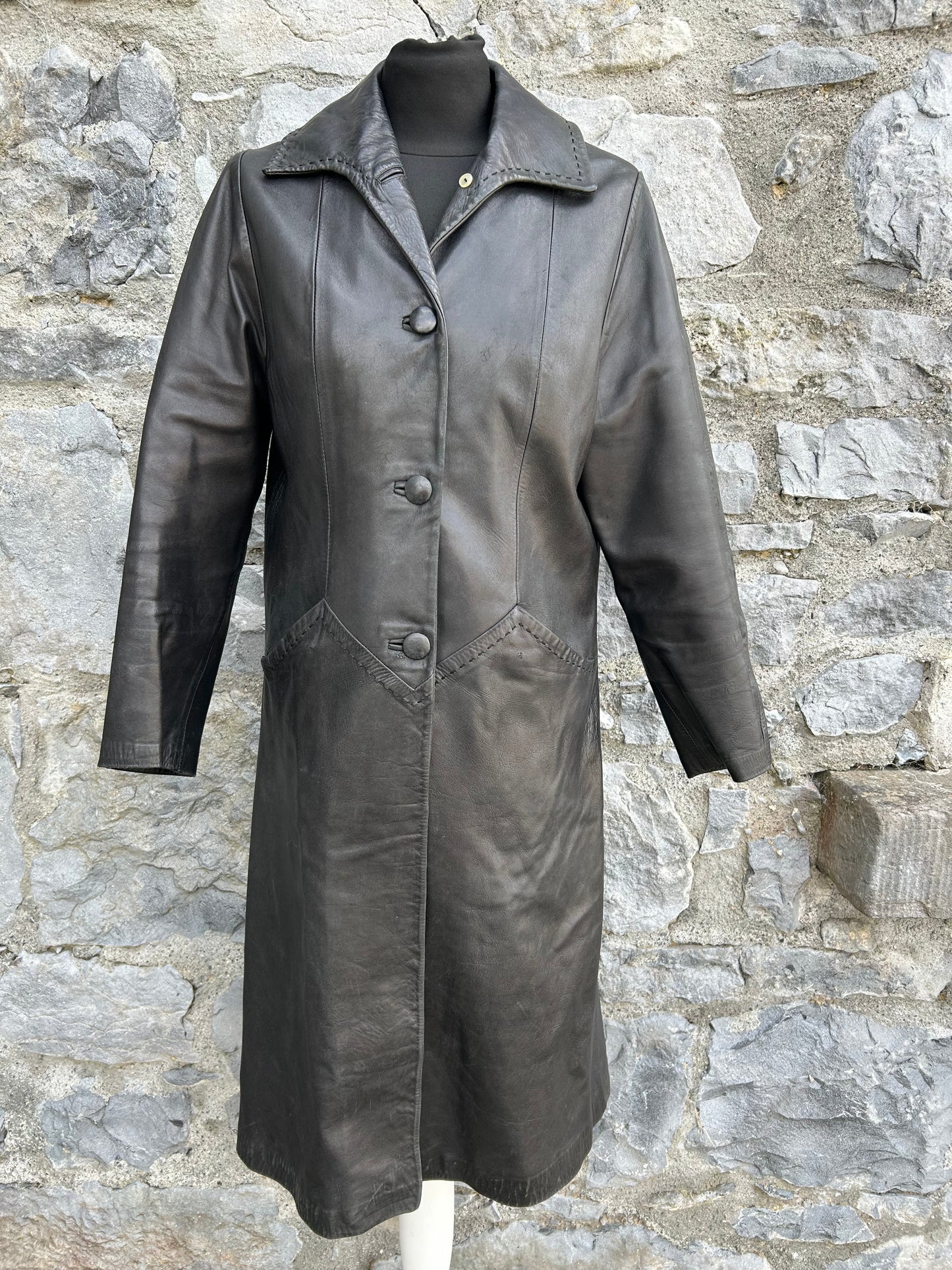 90s black leather coat uk 8