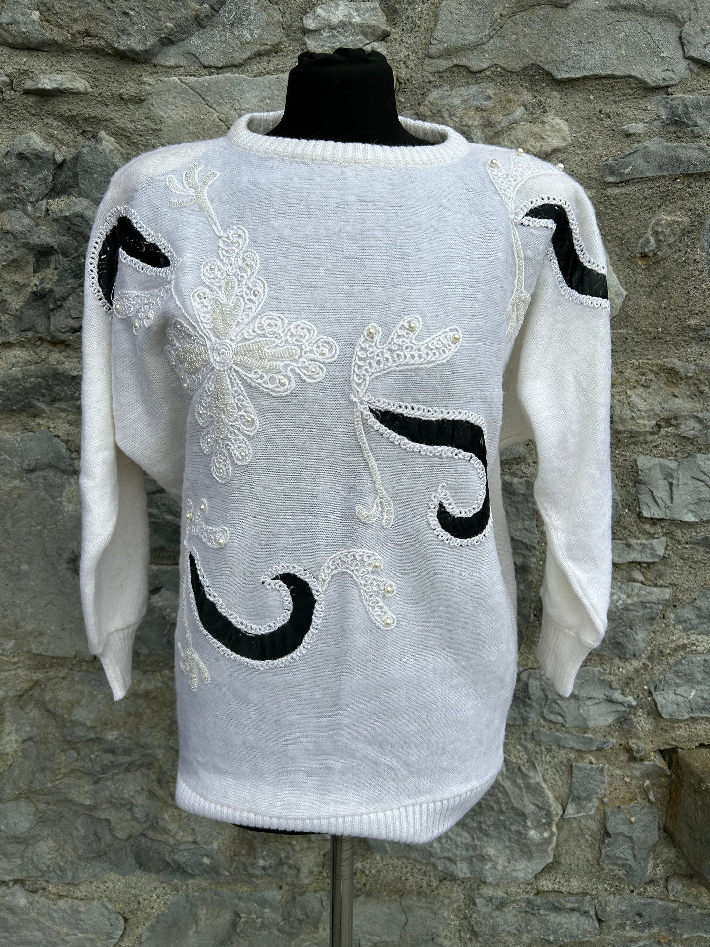 80s white embroidered jumper uk 12-14