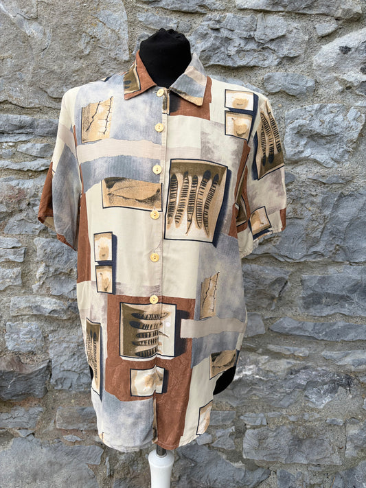80s Brown&beige patchwork shirt Small