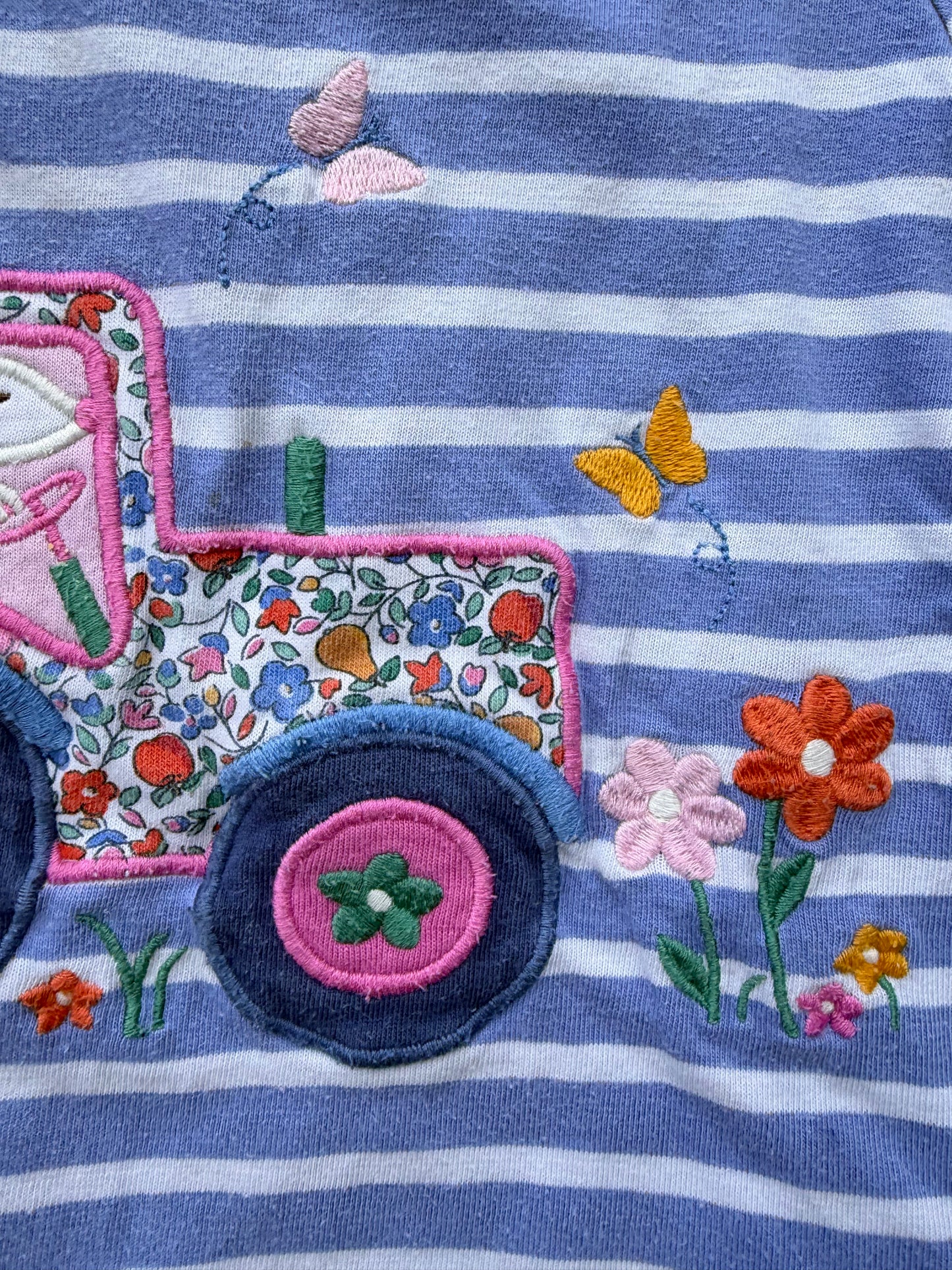 Flowery tractor stripy top  2-3y (92-98cm)