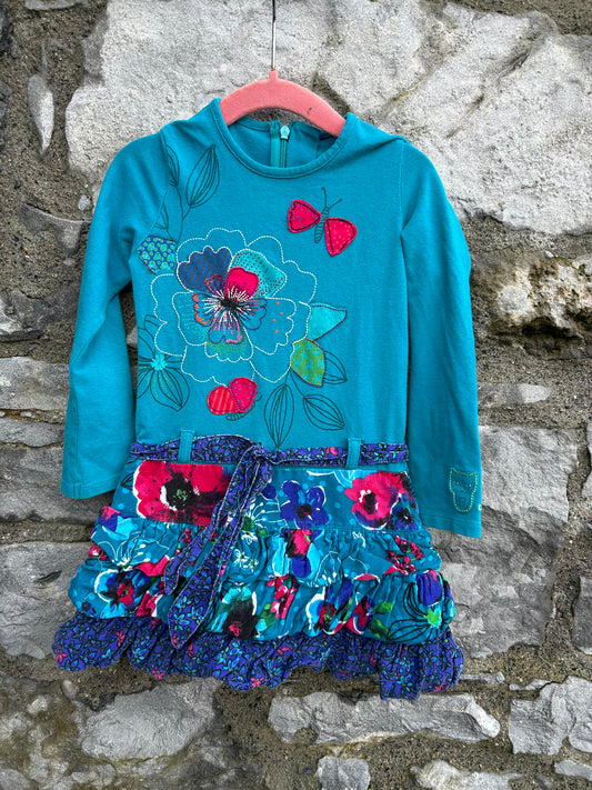 Teal floral dress   2-3y (92-98cm)