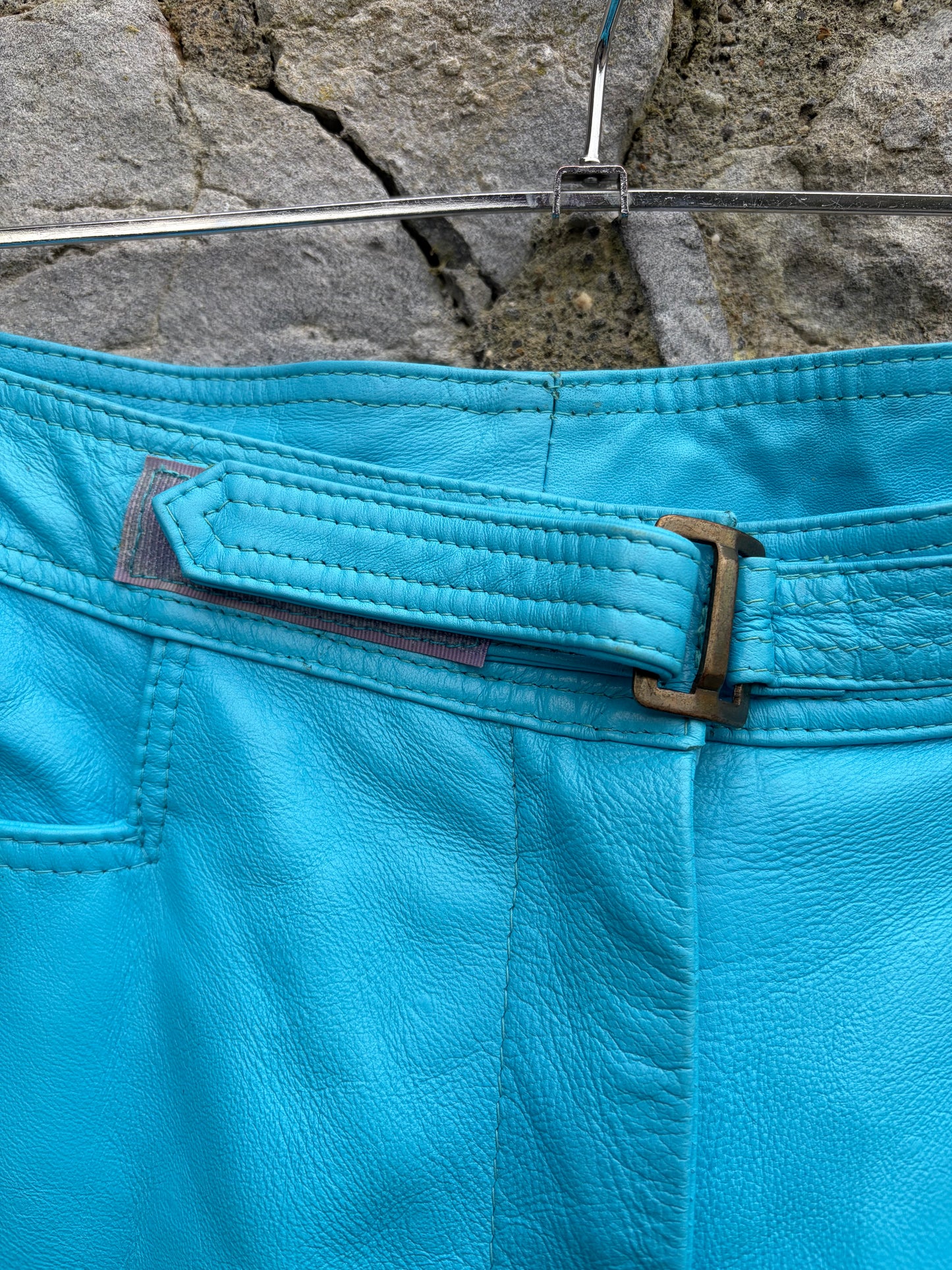 80s teal leather pants uk 16