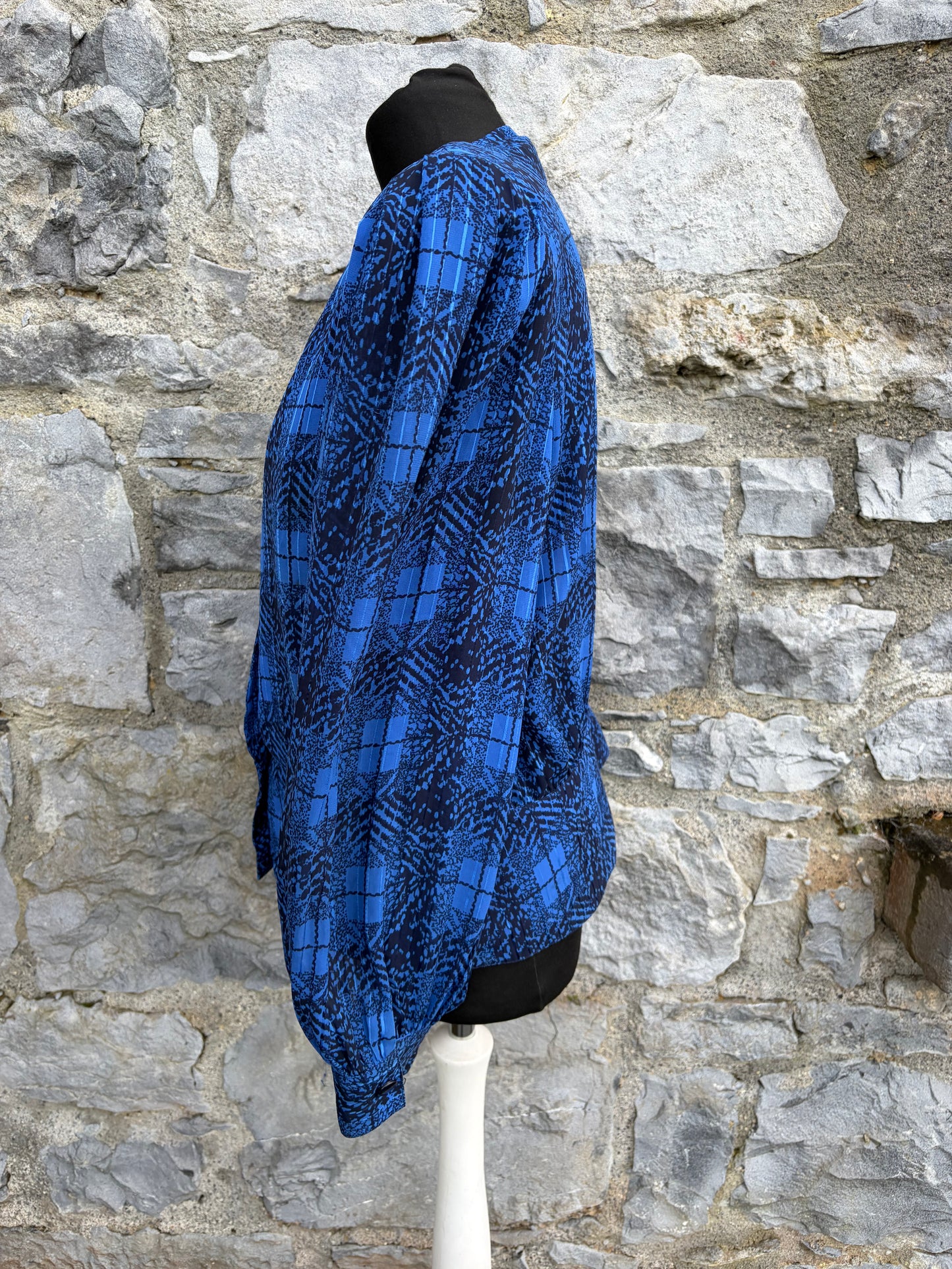 80s blue check blouse uk 12