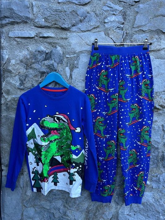 Christmas T-rex blue pjs  8-9y (128-134cm)