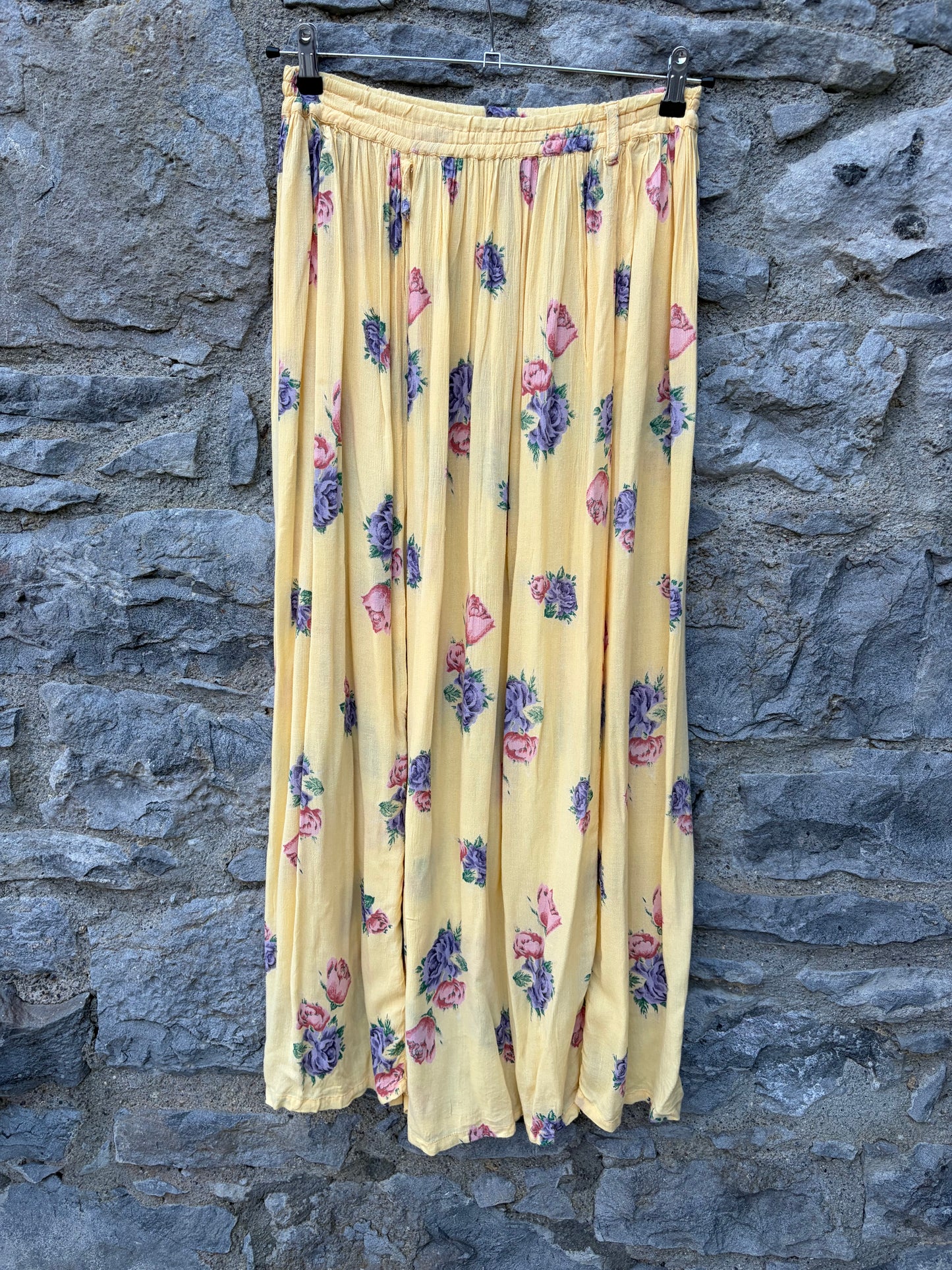 90s yellow floral muslin skirt uk 10-12