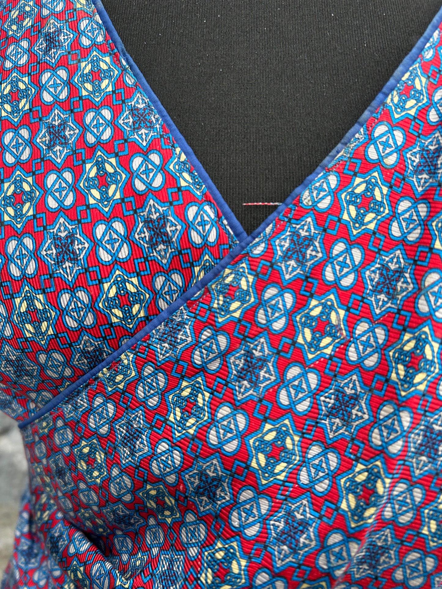 80s geometric pattern blue&red dress uk 10
