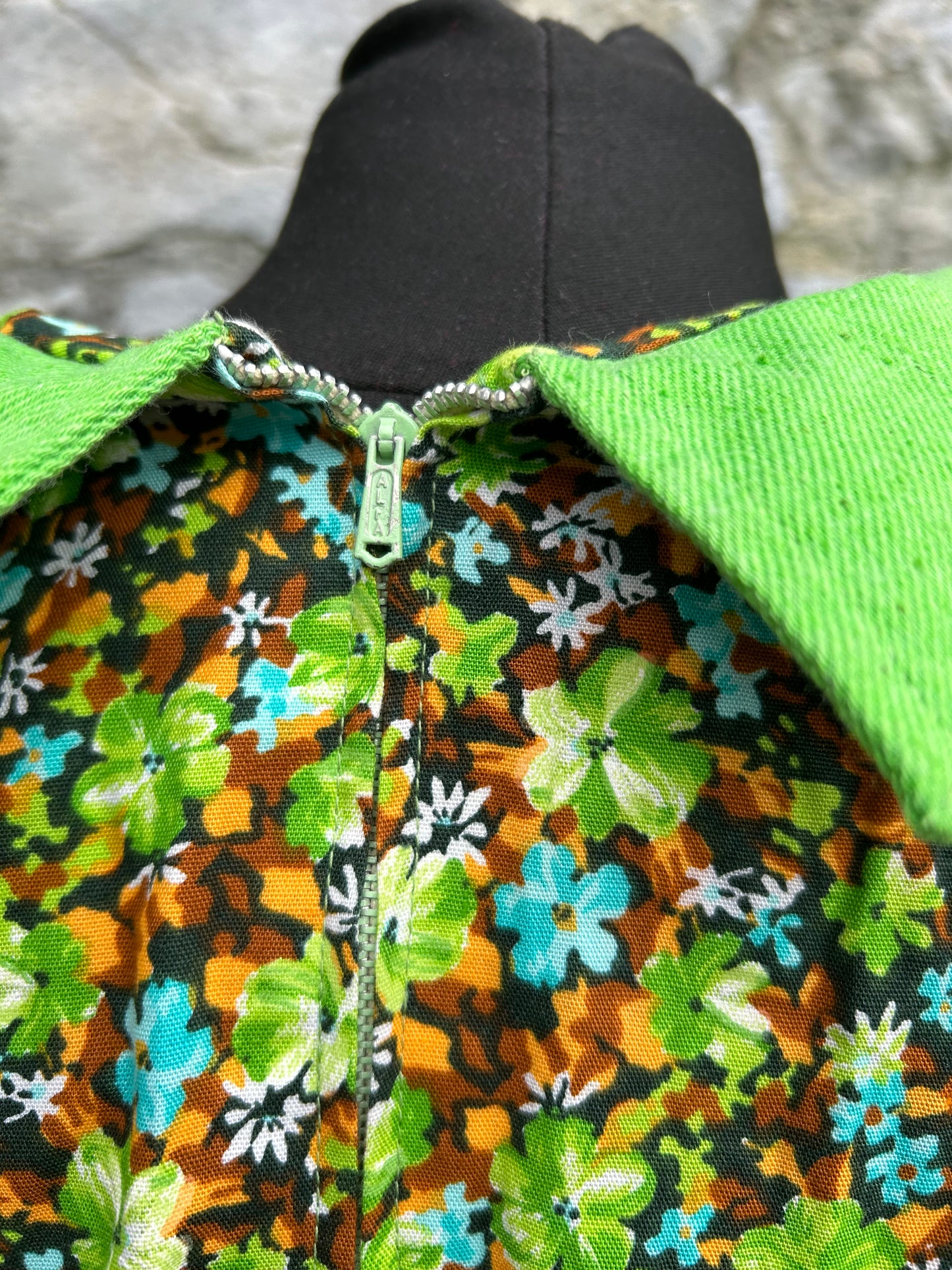 70s green floral dress uk 10