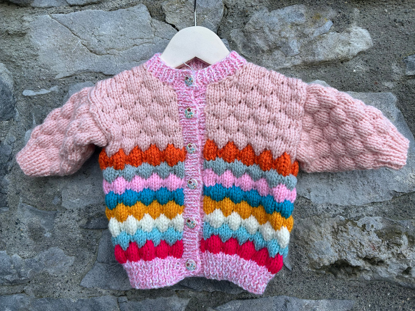 Pink colourful bubble knit cardigan  3-6m (62-68cm)