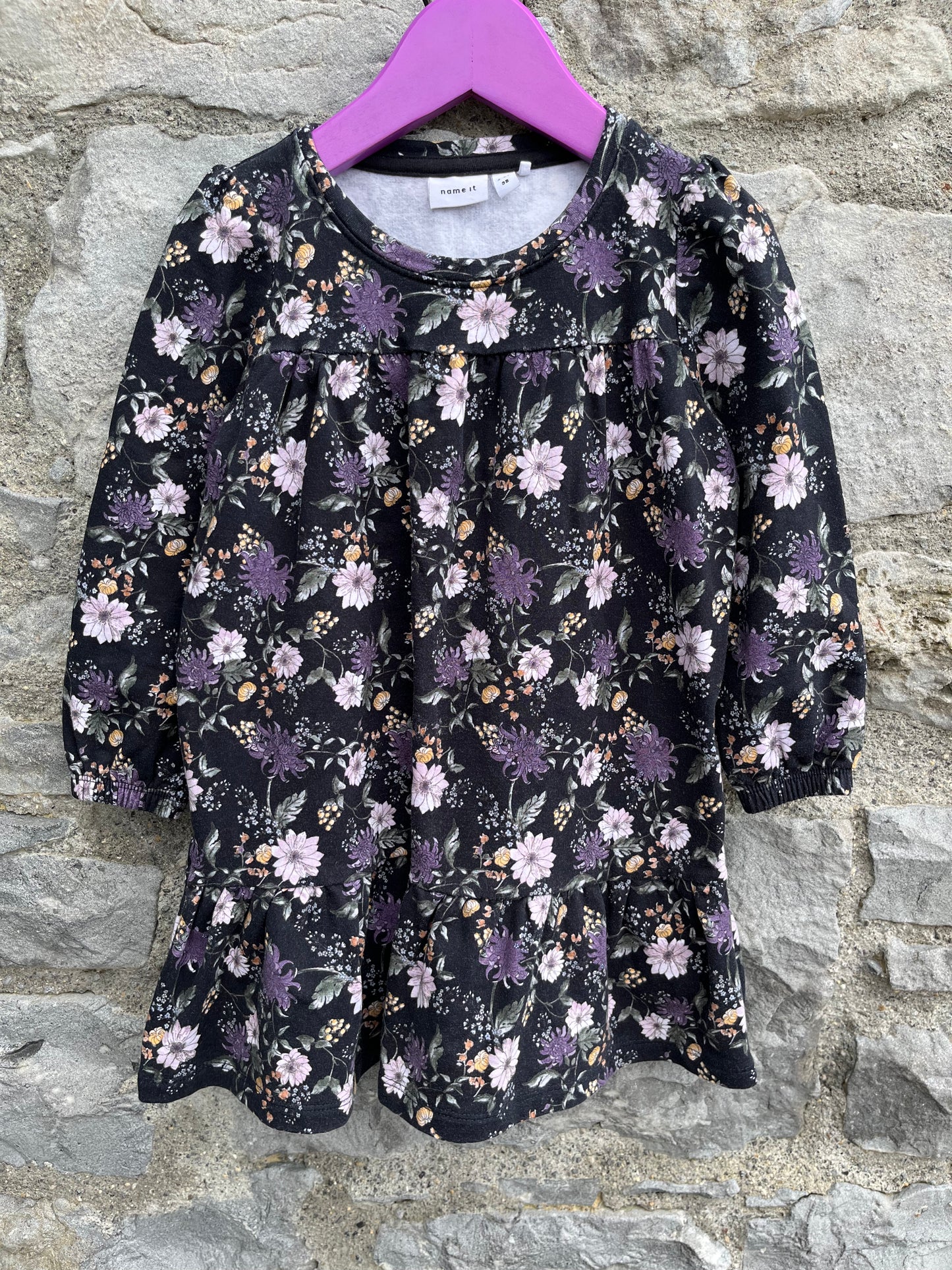 Floral black brushed dress  2-3y (92-98cm)