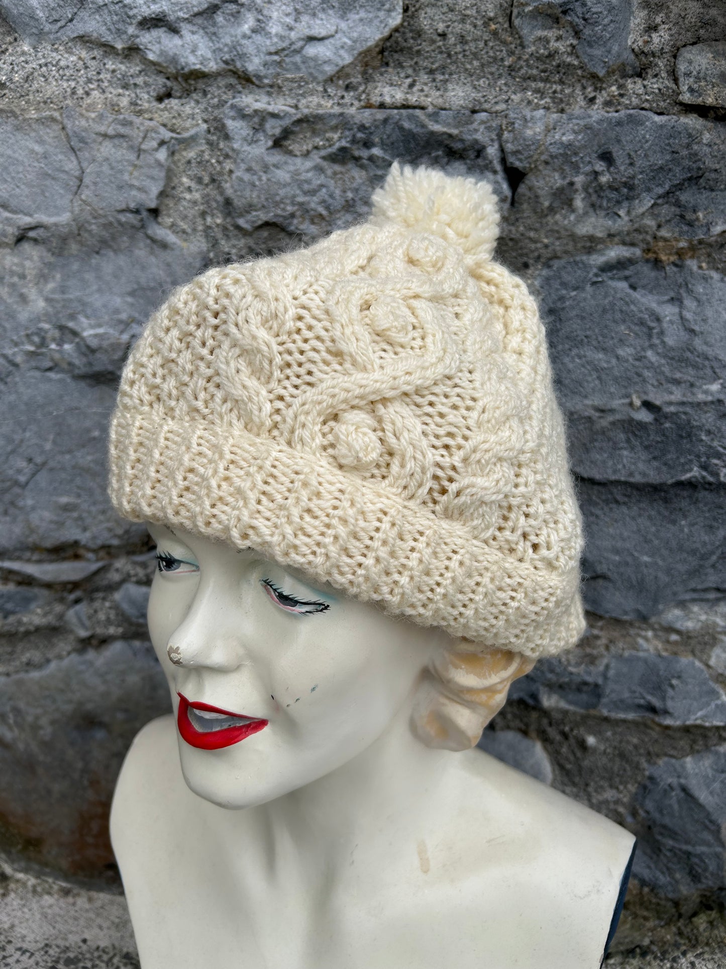 Cream Aran style hat