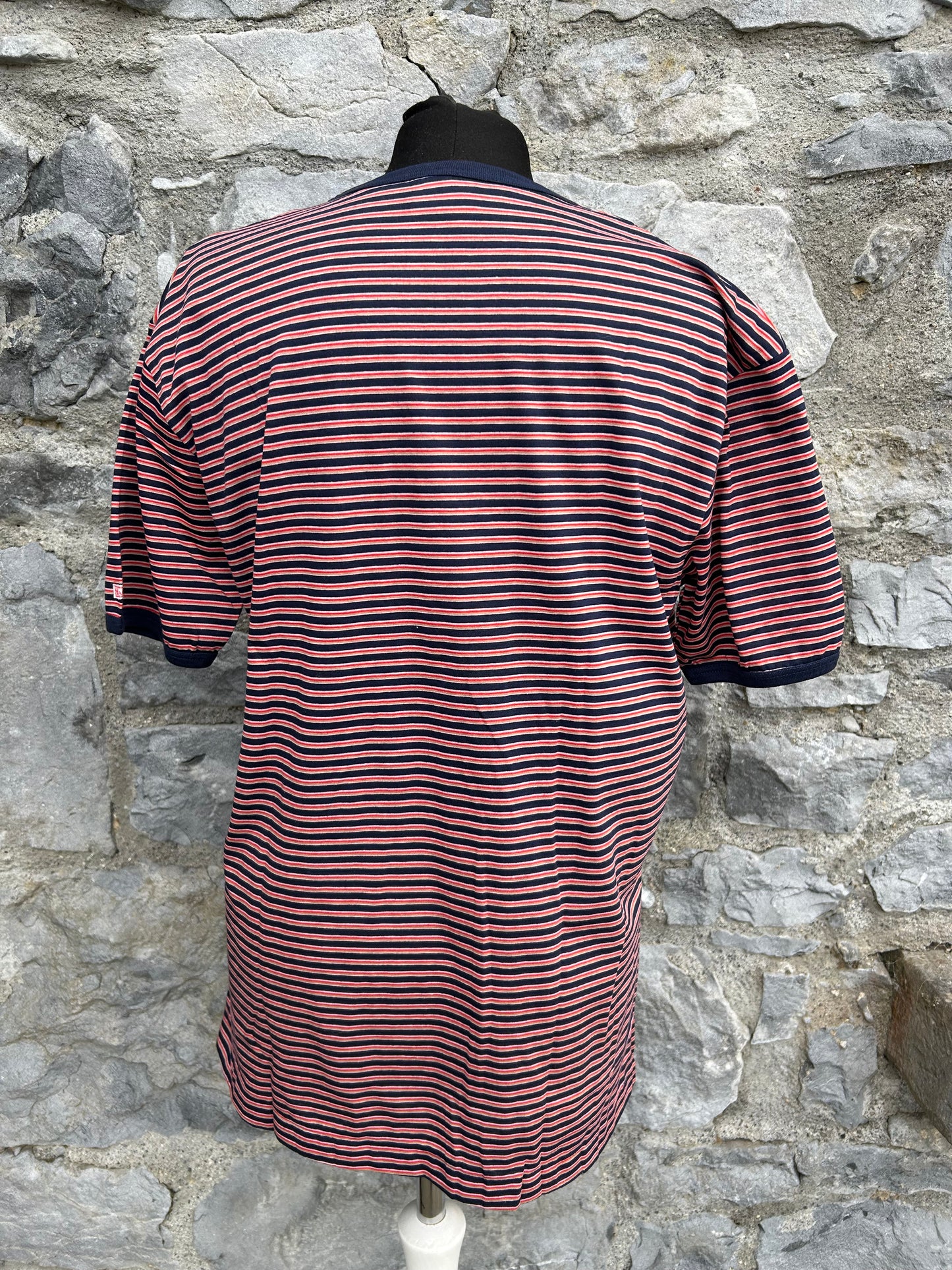 90s Navy&red stripy T-shirt Medium