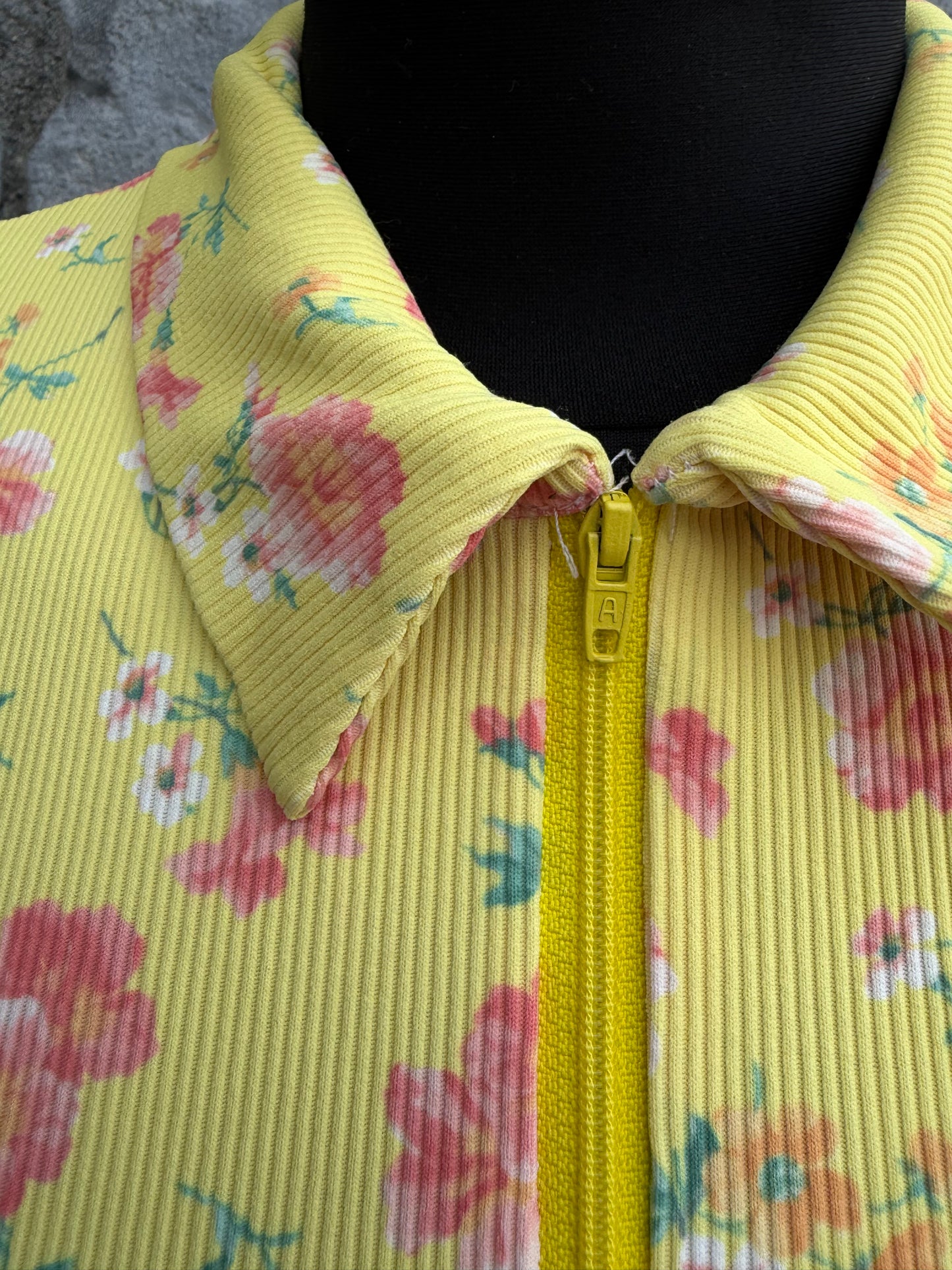 90s floral yellow polo top uk 6-8
