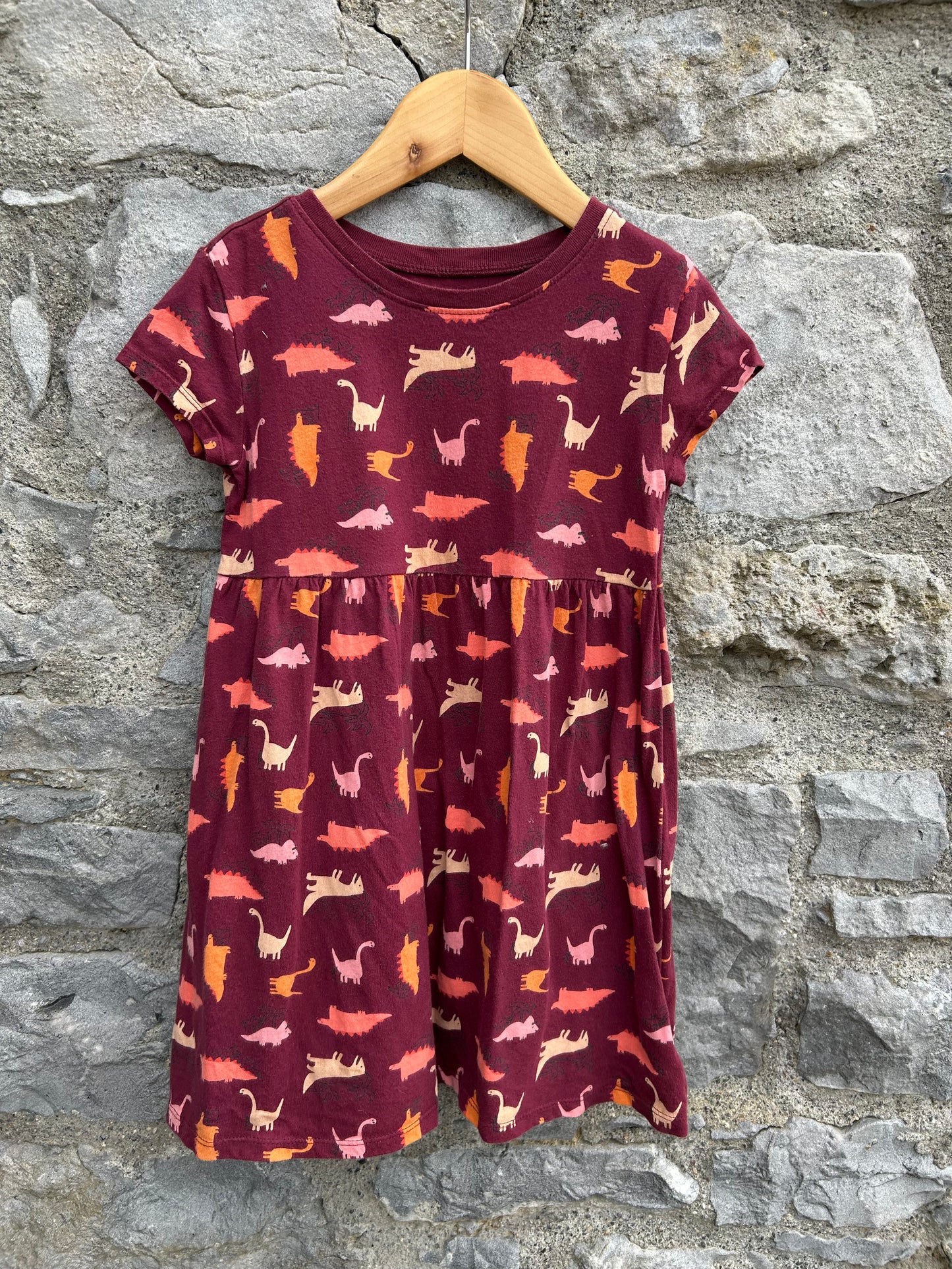 Dinosaurs maroon dress 5y (110cm)