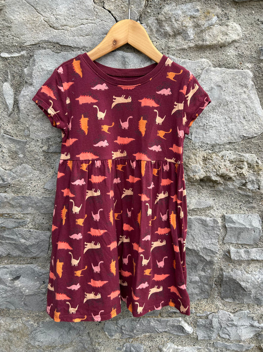 Dinosaurs maroon dress 5y (110cm)