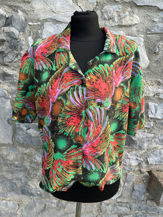 80s green floral cropped shirt uk 12-14