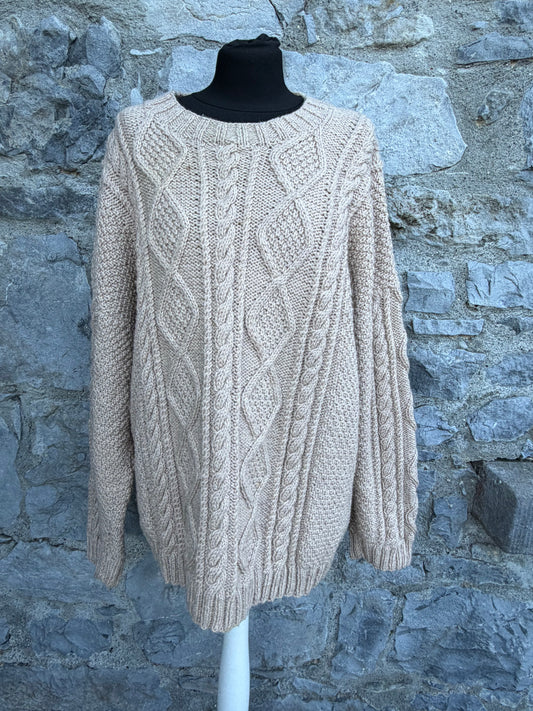 Beige Aran style jumper L-XL
