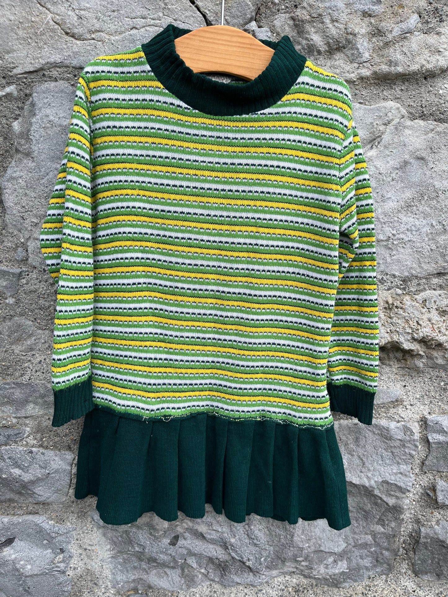 80s green stripy tunic  3-4y (98-104cm)