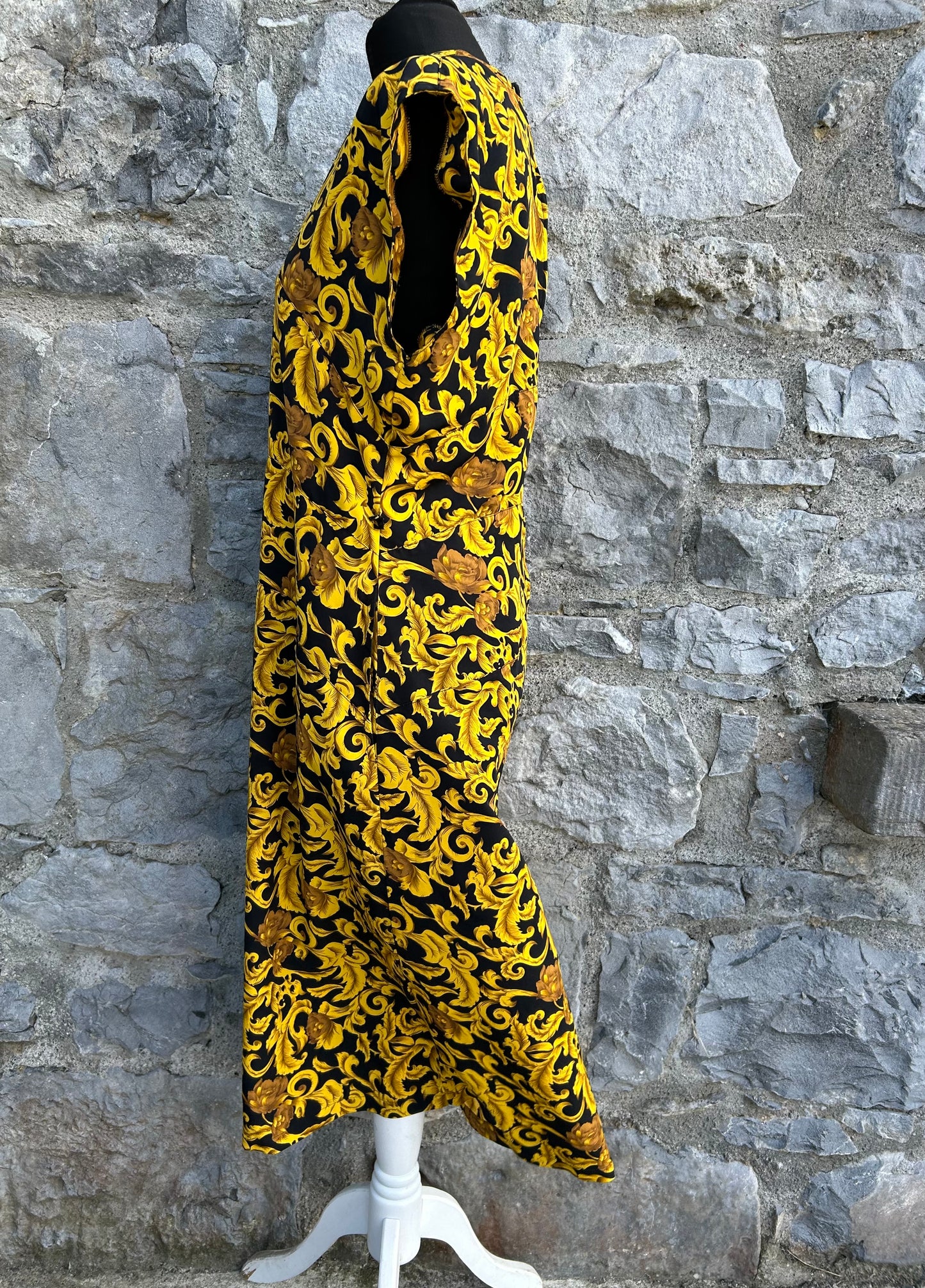 90s yellow damask dress uk 12