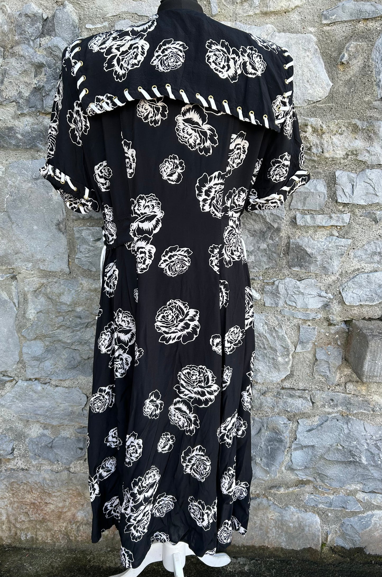 80s Black&white roses dress uk 12